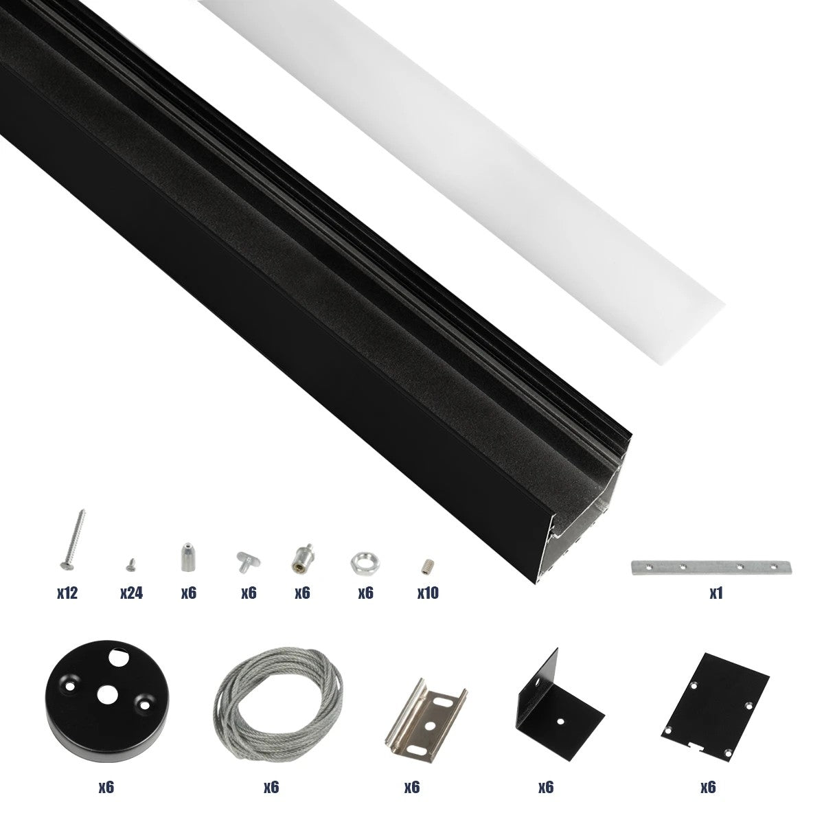 GLOBOSTAR® ALP-LINEAR BRIGHTRAIL 61775-3M Επιφανειακό / Κρεμαστό / Επιτοίχιο Προφίλ Αλουμινίου με Λευκό Γαλακτερό Πατητό Κάλυμμα για Ταινίες LED IP20 - Μαύρο Ματ - Μ300 x Π5 x Υ7.5cm - ledmania.gr