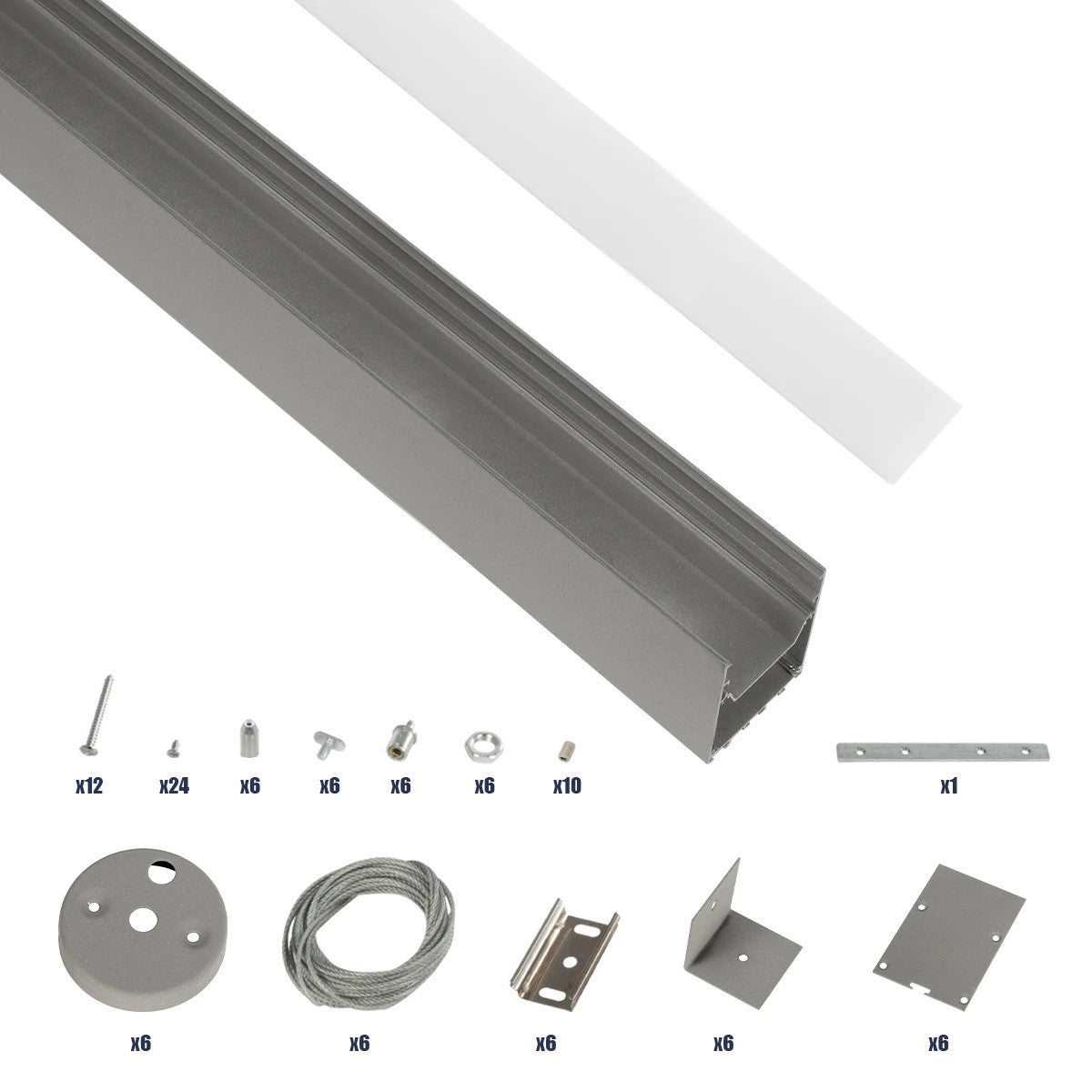 GLOBOSTAR® ALP-LINEAR BRIGHTRAIL 61776-3M Επιφανειακό / Κρεμαστό / Επιτοίχιο Προφίλ Αλουμινίου με Λευκό Γαλακτερό Πατητό Κάλυμμα για Ταινίες LED IP20 - Γκρι Ανθρακί Ματ - Μ300 x Π5 x Υ7.5cm - ledmania.gr