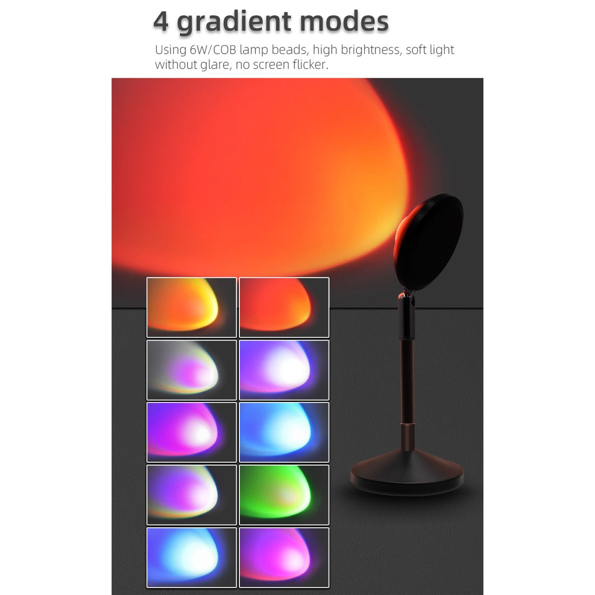 GLOBOSTAR® SUNSET GLB-106-0022 Επιτραπέζιο Φωτιστικό Πορτατίφ Προτζέκτορας Sunset με RF Ασύρματο Χειριστήριο & Λειτουργία μέσω WiFi APP LED 6W 360lm 60° AC 220-240V IP20 Πολύχρωμο RGB Dimmable - Sanan SMD Chip - Μαύρο - Μ10 x Π10 x Υ27cm - 2 Χρόνια Εγγ...