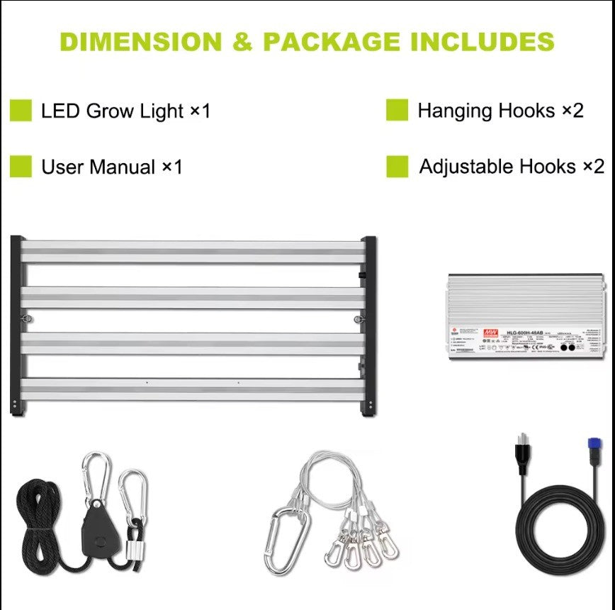 640w Led Grow Light  1680 - 1850 μmol/s Dimmable Ανάπτυξη Φυτών Πλήρες Φάσμα - ledmania.gr