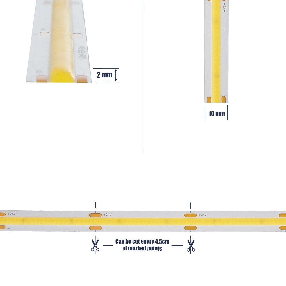 GLOBOSTAR® BEE 70350 Ταινία LED 10W/m 1100lm/m 120° DC 24V IP20 528 x COB Chip/m Ψυχρό Λευκό 6000K Dimmable - Μ500 x Π1 x Υ0.2cm - Ρολό 5 Μέτρων - 5 Χρόνια Εγγύηση - ledmania.gr