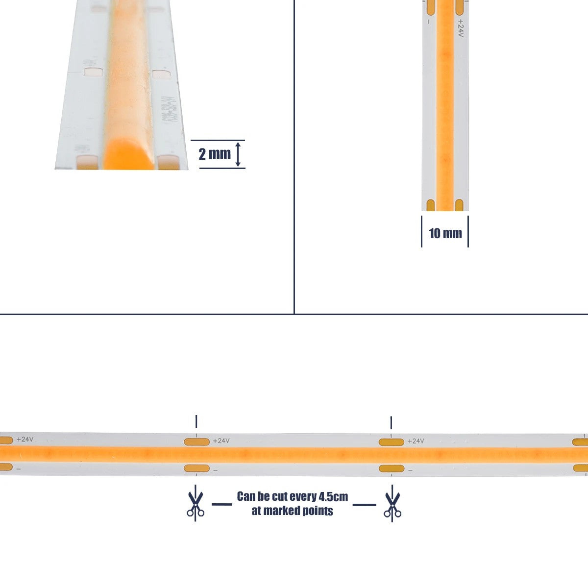 GLOBOSTAR® BEE 70353 Ταινία LED 10W/m 800lm/m 120° DC 24V IP20 528 x COB Chip/m Ultra Θερμό Λευκό 2200K Dimmable - Μ500 x Π1 x Υ0.2cm - Ρολό 5 Μέτρων - 5 Χρόνια Εγγύηση - ledmania.gr