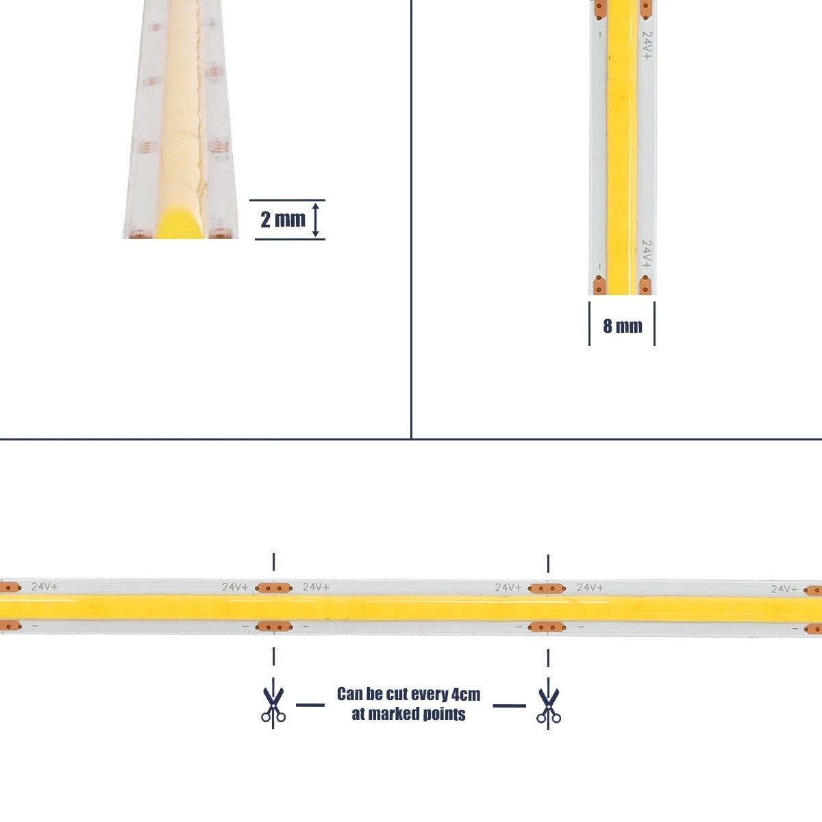 GLOBOSTAR® BEE 70359 Ταινία LED 8W/m 880lm/m 120° DC 24V IP20 320 x COB Chip/m Ψυχρό Λευκό 6000K Dimmable - Μ500 x Π0.8 x Υ0.2cm - Ρολό 5 Μέτρων - 5 Χρόνια Εγγύηση - ledmania.gr