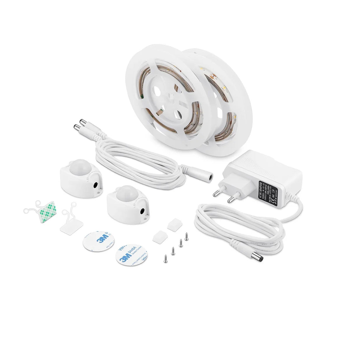 GloboStar® 70401 ΣΕΤ Ταινία LED Κρυφού Φωτισμού Κρεβατιού 2 x 1.2m 6W 600lm 2835 SMD 120° Αδιάβροχη IP65 με Τροφοδοτικό & 2 x Ανιχνευτή Κίνησης 360° Φυσικό Λευκό 4000k - ledmania.gr