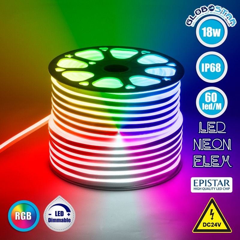 GloboStar® 70568 OVALE 120° Degree Neon Flex Epistar LED SMD 5050 1m 18W/m 60LED/m 1818lm/m 120° DC 24V Αδιάβροχη IP68 RGB Dimmable - ledmania.gr