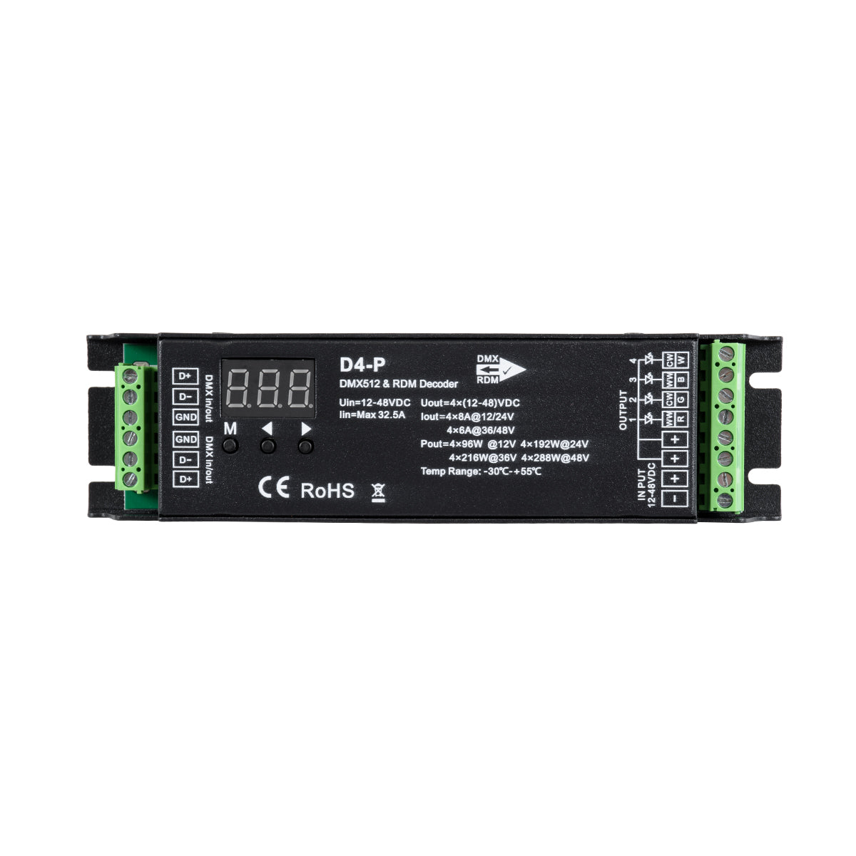 GLOBOSTAR® SKYDANCE-D4-P 70669 DC DMX Master Dimmer / Controller / Decoder Υψηλής Ταχύτητας με 4 x 8A 384W Κανάλια 12-48V 32.5A 1152W Max IP20 - DMX512 & RDM - Μ17.5 x Π4.5 x Υ2.8cm - 5 Χρόνια Εγγύηση