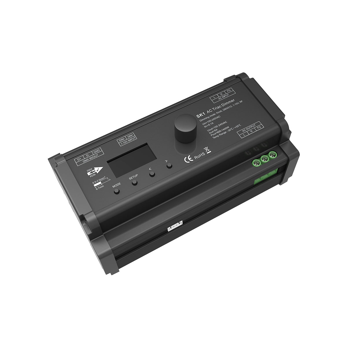 GloboStar® 70674 SK1 SKYDANCE AC Triac DMX Dimmer Din Rail Ράγας 1 Καναλιού AC 100-240V 1 x 6A 1440W - Max 6A 1440W - IP20 DMX512 Μ16.8 x Π9.3 x Υ8cm - 5 Years Warranty - ledmania.gr