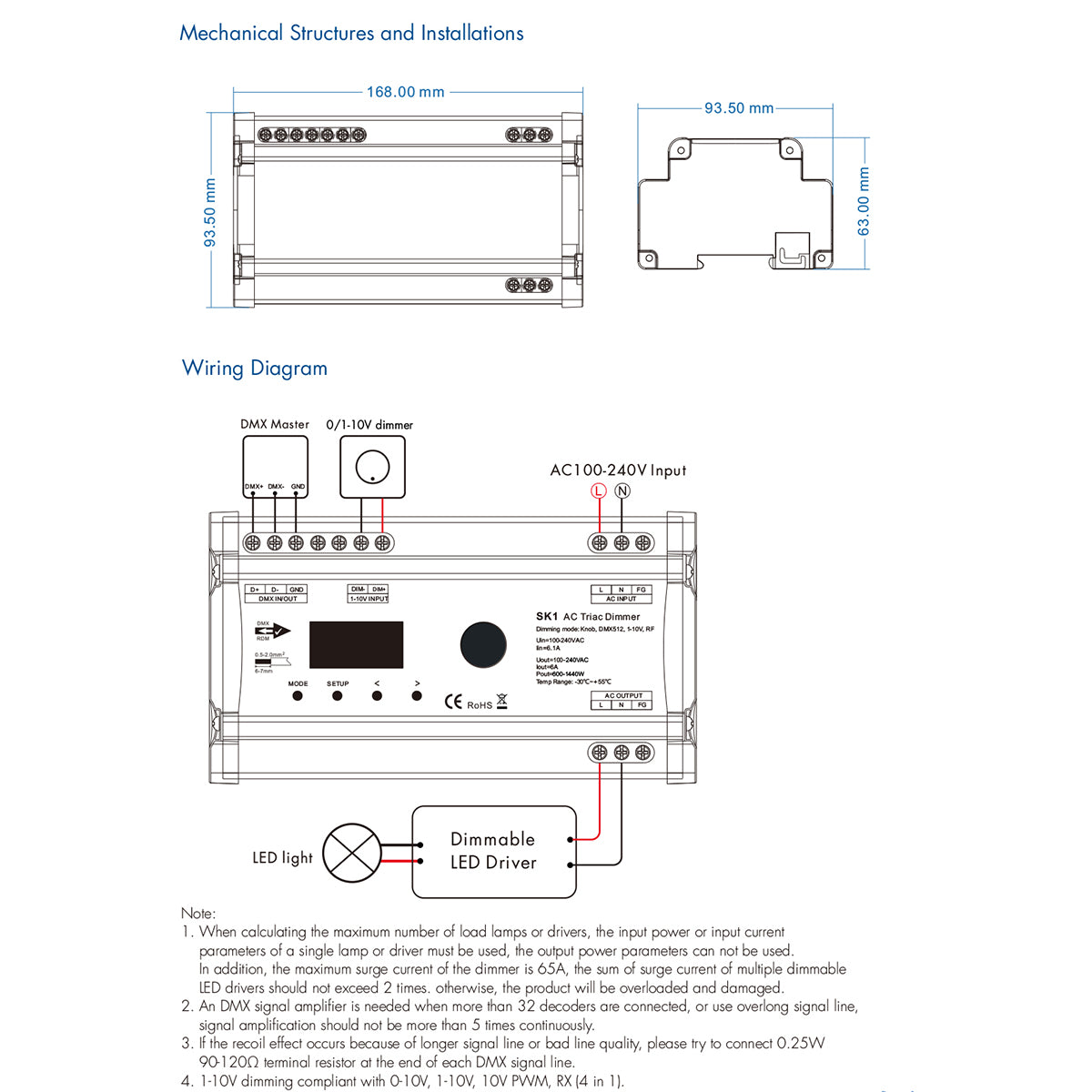 GloboStar® 70674 SK1 SKYDANCE AC Triac DMX Dimmer Din Rail Ράγας 1 Καναλιού AC 100-240V 1 x 6A 1440W - Max 6A 1440W - IP20 DMX512 Μ16.8 x Π9.3 x Υ8cm - 5 Years Warranty - ledmania.gr