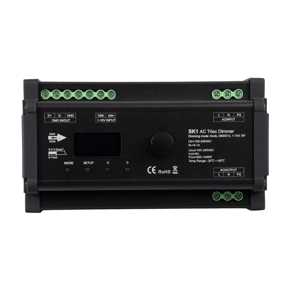 GloboStar® 70674 SK1 SKYDANCE AC Triac DMX Dimmer Din Rail Ράγας 1 Καναλιού AC 100-240V 1 x 6A 1440W - Max 6A 1440W - IP20 DMX512 Μ16.8 x Π9.3 x Υ8cm - 5 Years Warranty - ledmania.gr