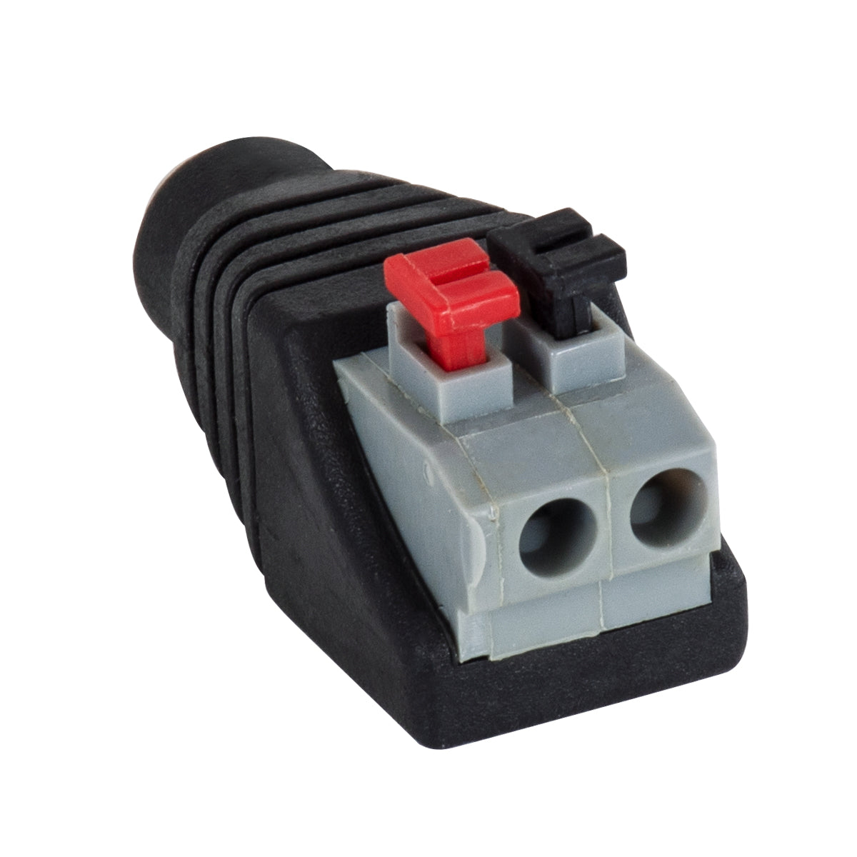 GLOBOSTAR® STRIPDC 70678 Ταχυσύνδεσμος DC Jack 5.5x2.1mm Θηλυκός σε Πατητή Κλέμα IP20 - Μαύρο - Μ4.1 x Π1.5 x Υ2cm