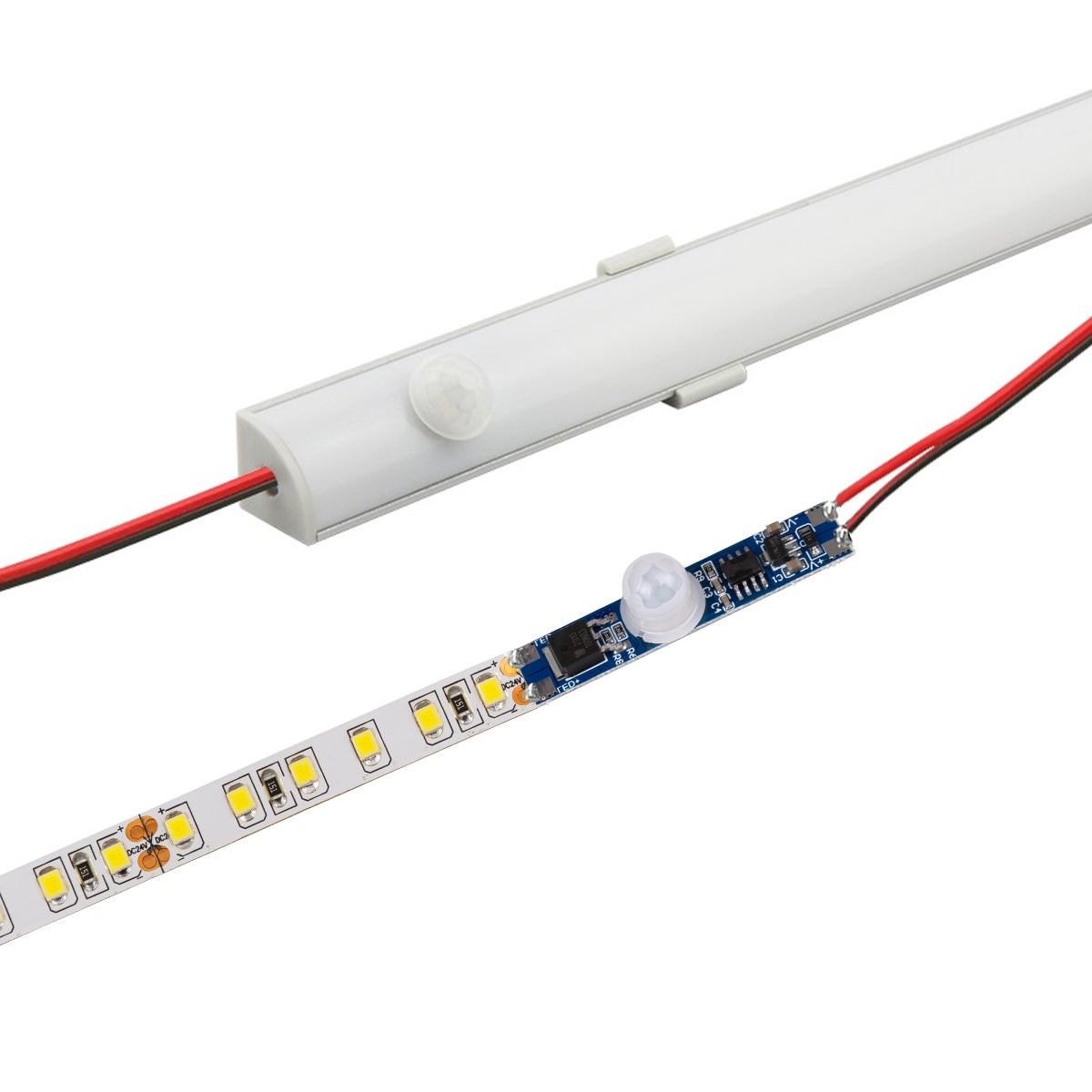 GLOBOSTAR® SENSORA 70697 Ανιχνευτής PIR / Αισθητήρας Κίνησης Ειδικός για Προφίλ Αλουμινίου 180° DC 5-24V 6A 144W Max IP20 - Μ4.9 x Π1 x Υ1.2cm - 2 Χρόνια Εγγύηση