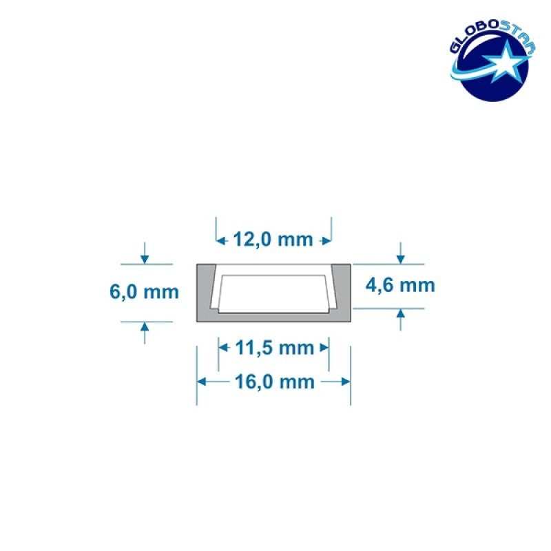 GLOBOSTAR® ALP-LINEAR ALPINA 70801-1M Επιφανειακό Προφίλ Αλουμινίου με Λευκό Γαλακτερό Συρόμενο Κάλυμμα για Ταινίες LED IP20 - Ασημί & Λευκό - Μ100 x Π1.6 x Υ0.6cm