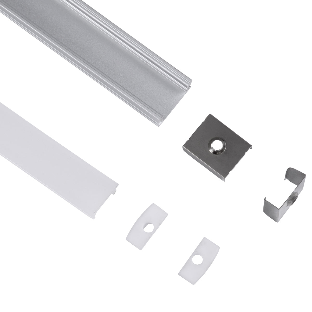 GLOBOSTAR® ALP-LINEAR SURFABO 70805-3M Επιφανειακό Προφίλ Αλουμινίου με Λευκό Γαλακτερό Πατητό Κάλυμμα για Ταινίες LED IP20 - Ασημί & Λευκό - Μ300 x Π1.6 x Υ0.7cm - Πακέτο 5 Τεμαχίων
