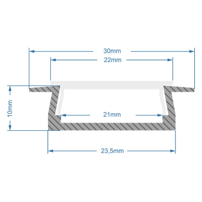 GLOBOSTAR® ALP-LINEAR RECCA 70811-1M Χωνευτό Προφίλ Αλουμινίου με Λευκό Γαλακτερό Πατητό Κάλυμμα για Ταινίες LED IP20 - Ασημί & Λευκό - Μ100 x Π3 x Υ1.1cm