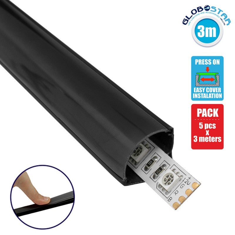 GLOBOSTAR® ALP-CORNER LINEO 70816-3M Επιφανειακό Γωνιακό Προφίλ Αλουμινίου με Μαύρο Φιμέ Πατητό Κάλυμμα για Ταινίες LED IP20 - Μαύρο - Μ300 x Π1.6 x Υ1.6cm - Πακέτο 5 Τεμαχίων - ledmania.gr