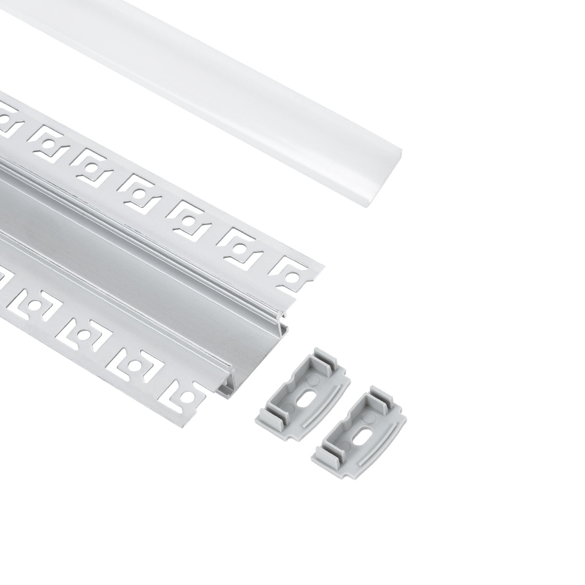 GLOBOSTAR® ALP-PLASTERIN GYPSO 70819-3M Χωνευτό Προφίλ Αλουμινίου Ειδικό για Γυψοσανίδα με Λευκό Γαλακτερό Πατητό Κάλυμμα για Ταινίες LED IP20 - Ασημί & Λευκό - Μ300 x Π6.7 x Υ1.3cm - Πακέτο 5 Τεμαχίων - ledmania.gr