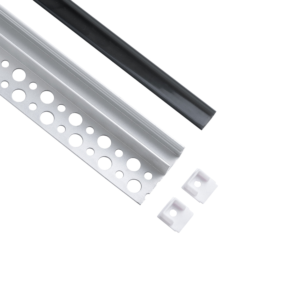 GLOBOSTAR® ALP-PLASTERIN GYPSO 70835-3M Χωνευτό Τερματικό Προφίλ Αλουμινίου Ειδικό για Γυψοσανίδα με Μαύρο Φιμέ Πατητό Κάλυμμα για Ταινίες LED IP20 - Ασημί & Μαύρο - Μ300 x Π3.1 x Υ1.3cm - Πακέτο 5 Τεμαχίων