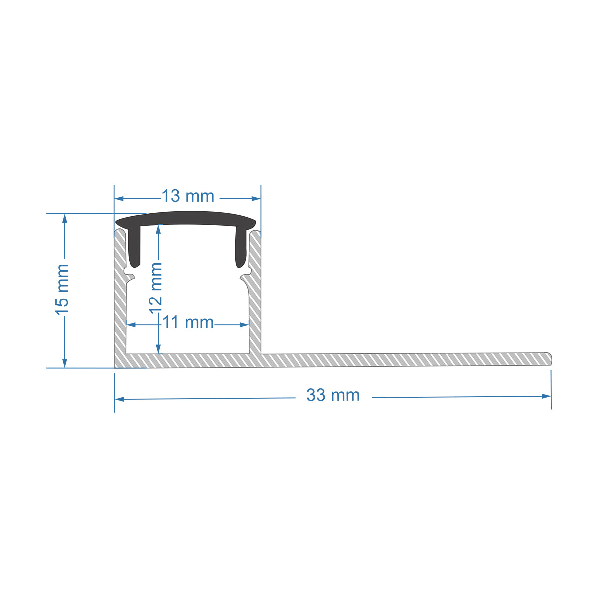 GLOBOSTAR® ALP-PLASTERIN GYPSO 70835-3M Χωνευτό Τερματικό Προφίλ Αλουμινίου Ειδικό για Γυψοσανίδα με Μαύρο Φιμέ Πατητό Κάλυμμα για Ταινίες LED IP20 - Ασημί & Μαύρο - Μ300 x Π3.1 x Υ1.3cm - Πακέτο 5 Τεμαχίων