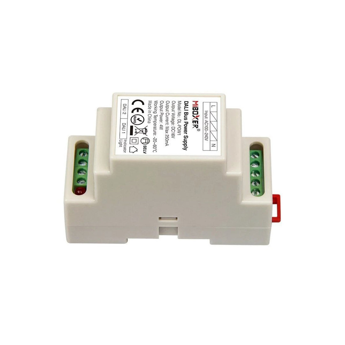 GLOBOSTAR® MiBOXER-DL-POW1 71420 DC DALI BUS Τροφοδοτικό/Μετασχηματιστής SELV Ράγας με 2 x 125mA 2W Κανάλια AC 220-240V σε DC 16V 250mA 4W Max IP20 - DALI BUS - Μ9 x Π3.4 x Υ6cm - 5 Χρόνια Εγγύηση - ledmania.gr