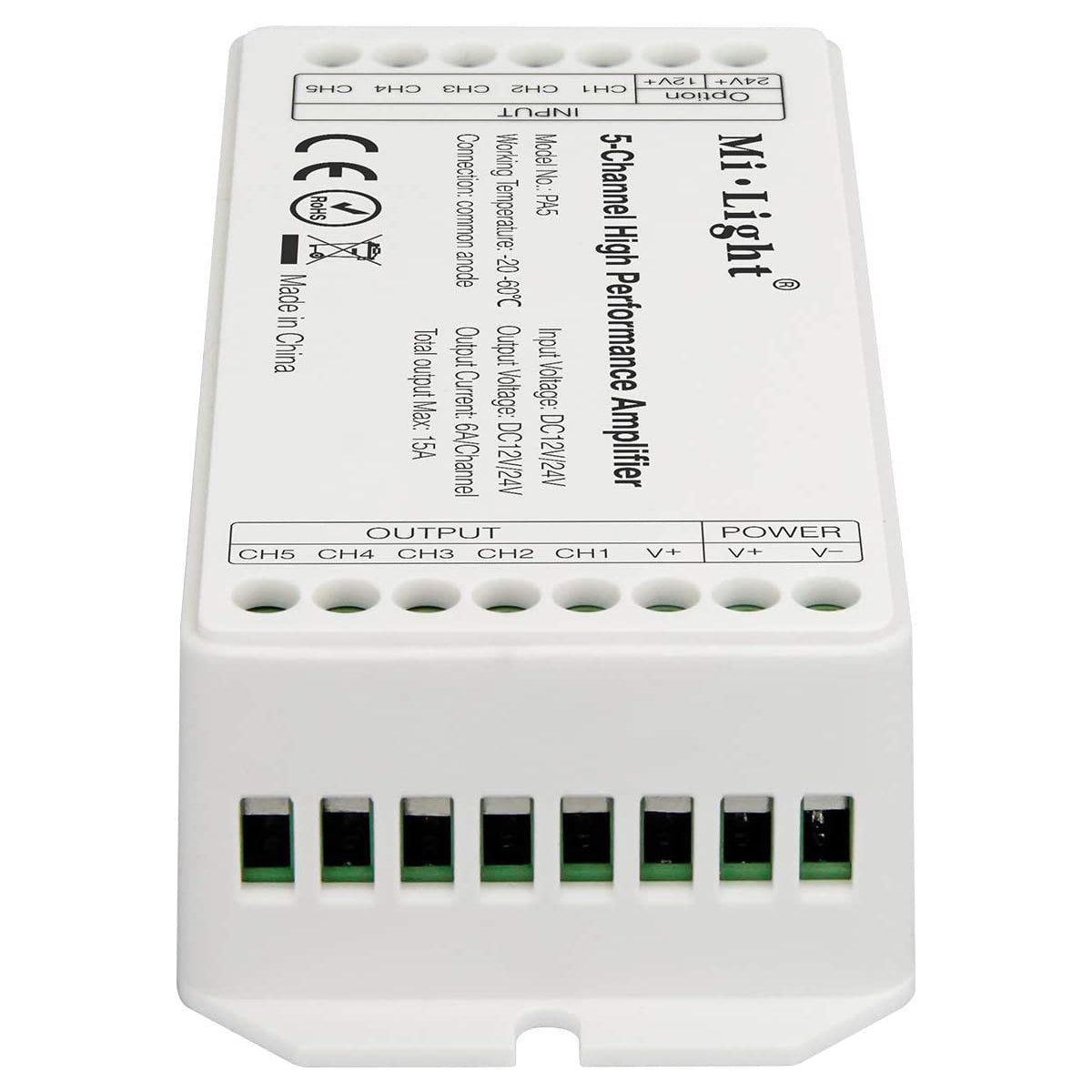 GloboStar® 71429 PA5 Mi-BOXER DC Power & Signal High Speed Amplifier Ενισχυτής Ισχύος & Σήματος Υψηλών Ταχυτήτων 5 Καναλιών DC 12-24V 5 x 6A 144W - Max 15A 360W - IP20 RGBW+WW Μ11.4 x Π4.9 x Υ2.8cm - 5 Years Warranty - ledmania.gr
