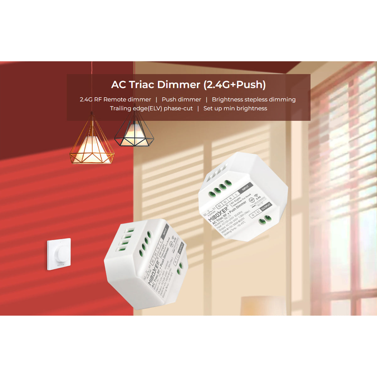 GloboStar® 71432 TRI-C1 Mi-BOXER AC Triac & RF 2.4Ghz & Push Dimmer 1 Καναλιού AC 100-240V 1 x 1.36A 300W - Max 1.36A 300W - IP20 Μ5 x Π5 x Υ2.3cm - 5 Years Warranty - ledmania.gr
