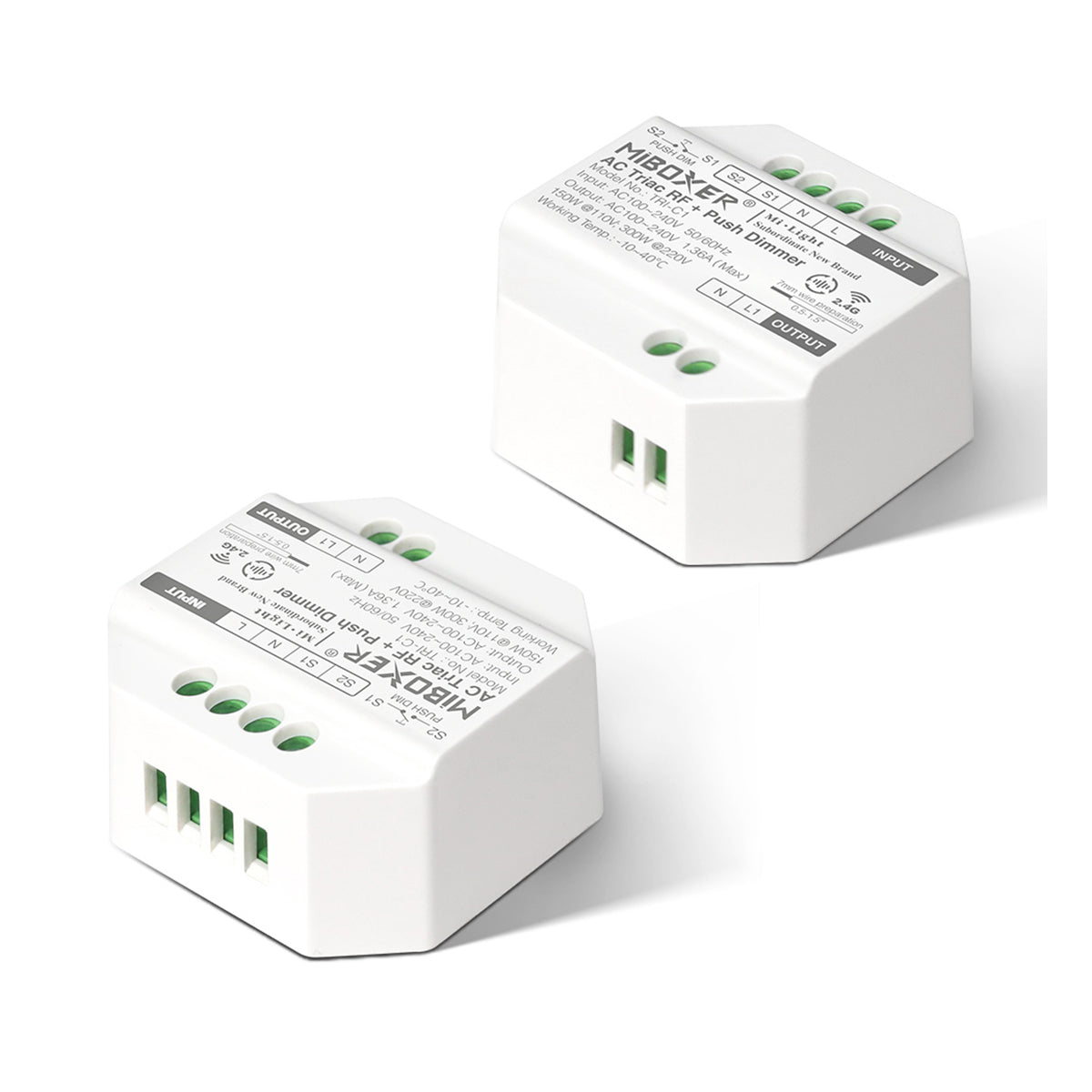 GloboStar® 71432 TRI-C1 Mi-BOXER AC Triac & RF 2.4Ghz & Push Dimmer 1 Καναλιού AC 100-240V 1 x 1.36A 300W - Max 1.36A 300W - IP20 Μ5 x Π5 x Υ2.3cm - 5 Years Warranty - ledmania.gr