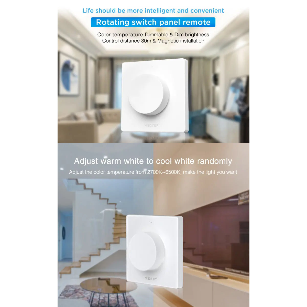 GloboStar® 71443 K1 Mi-BOXER Ασύρματο Επιτοίχιο Χειριστήριο Dimmer RF 2.4Ghz για όλα τα Μονόχρωμα Mi-BOXER Controller DC 3V 1 x CR2032 - IP20 Λευκό Μ8.5 x Π8.5 x Υ2.5cm - 5 Years Warranty - ledmania.gr
