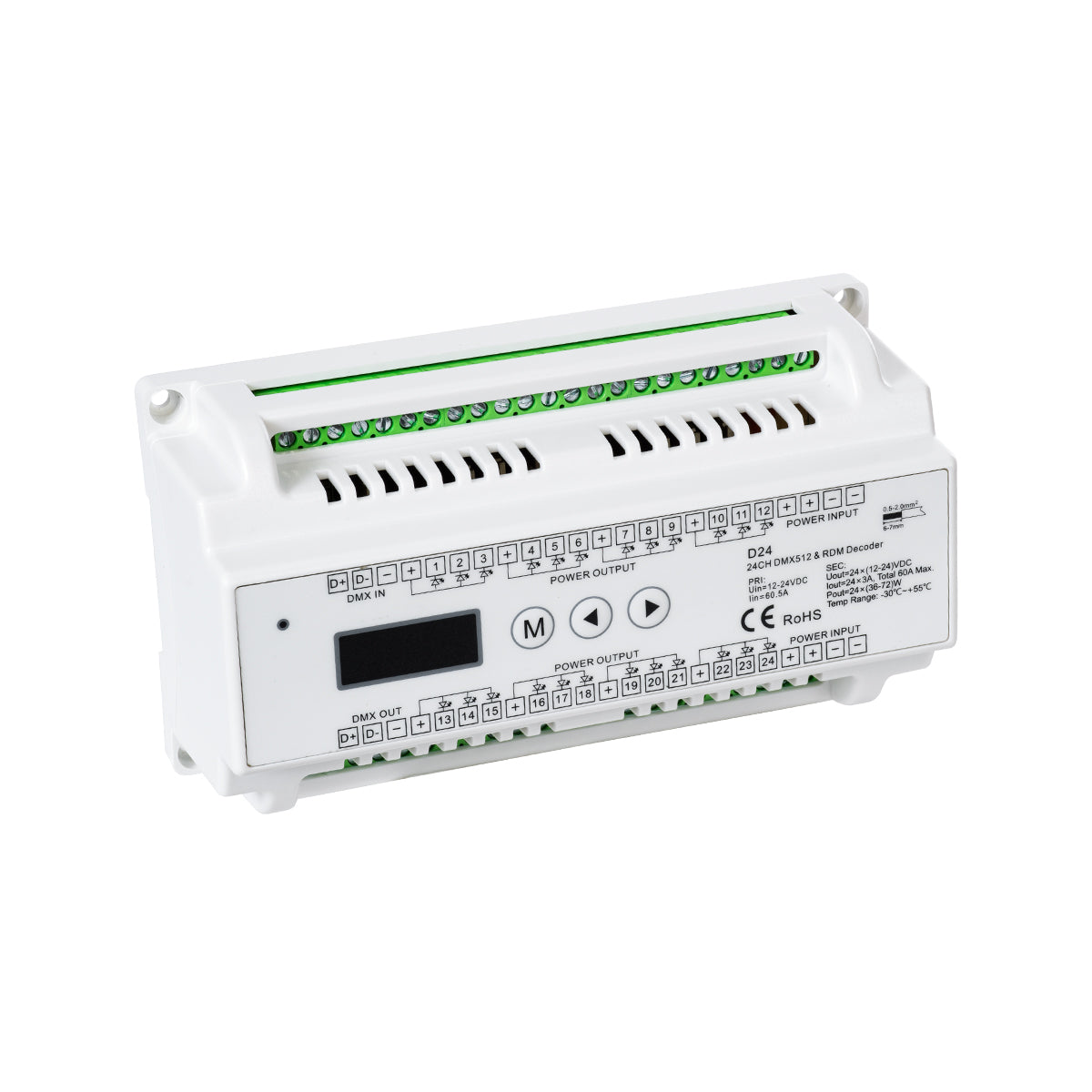 GLOBOSTAR® SKYDANCE-D24 71450 DC DMX Master Dimmer / Controller / Decoder Υψηλής Ταχύτητας με 24 x 3A 72W Κανάλια DC 12-24V 60A 1440W Max IP20 - DMX512 & RDM - Μ16 x Π9 x Υ6cm - 5 Χρόνια Εγγύηση