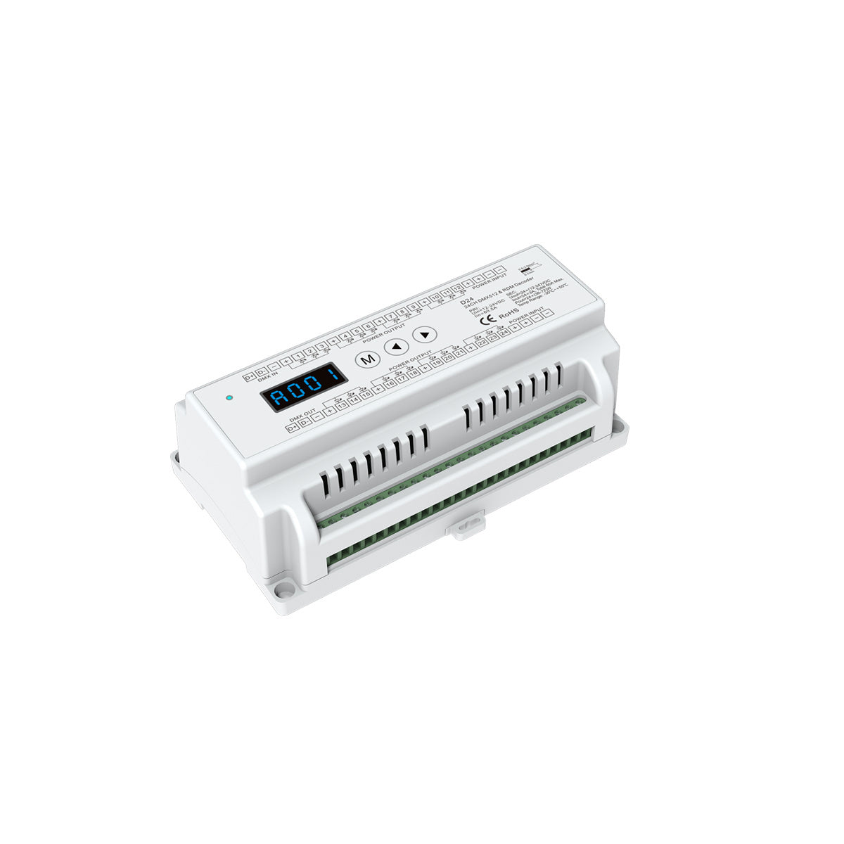 GLOBOSTAR® SKYDANCE-D24 71450 DC DMX Master Dimmer / Controller / Decoder Υψηλής Ταχύτητας με 24 x 3A 72W Κανάλια DC 12-24V 60A 1440W Max IP20 - DMX512 & RDM - Μ16 x Π9 x Υ6cm - 5 Χρόνια Εγγύηση