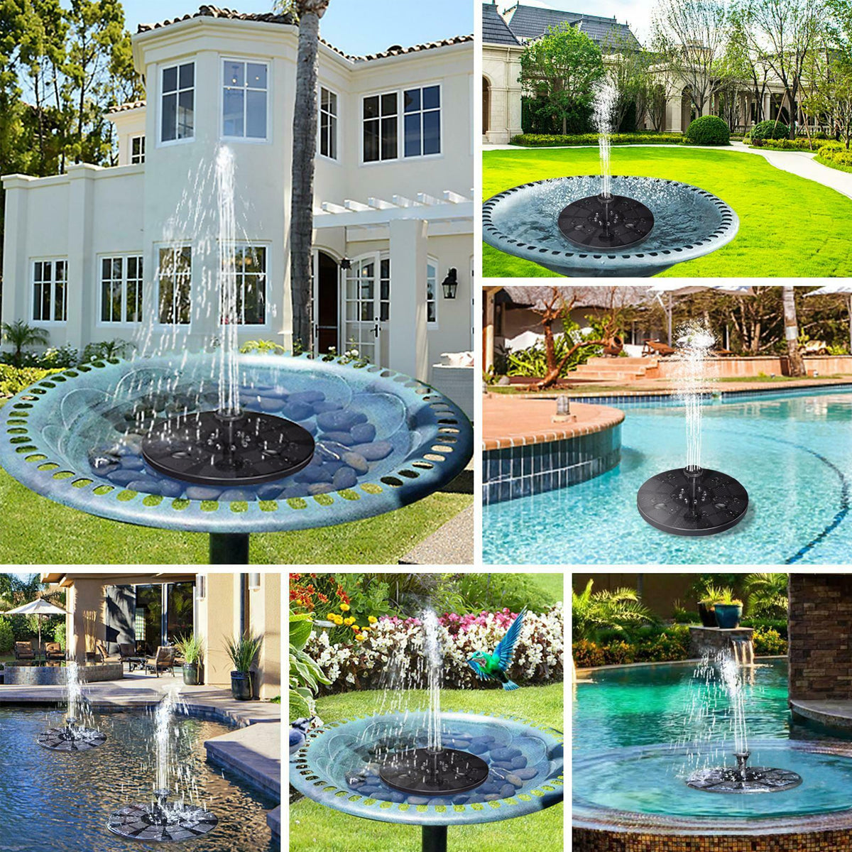 GLOBOSTAR® FOUNTAIN 71532 Διακοσμητικό Συντριβάνι LED 3W 150lm 120° DC 5V με Φωτοβολταϊκό Panel 5V 0.2W & Επαναφορτιζόμενη Μπαταρία Li-ion 3.2V 1500mAh Αδιάβροχο IP68 Ψυχρό Λευκό 6000K - Sanan Diode Chip - Μαύρο - 4 Μπέκ Ψεκασμού - Μ18 x Π18 x Υ8cm - 1...