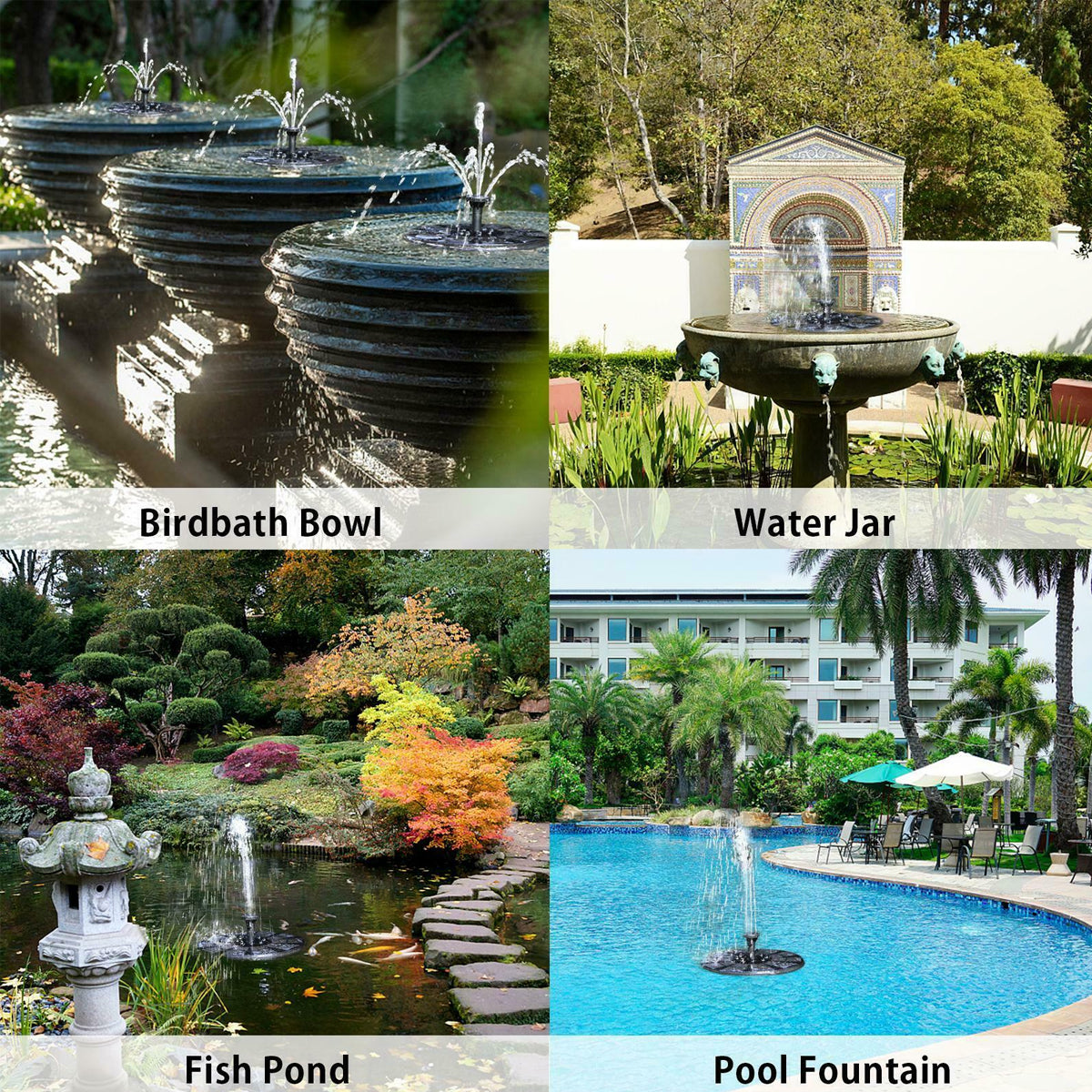 GLOBOSTAR® FOUNTAIN 71532 Διακοσμητικό Συντριβάνι LED 3W 150lm 120° DC 5V με Φωτοβολταϊκό Panel 5V 0.2W & Επαναφορτιζόμενη Μπαταρία Li-ion 3.2V 1500mAh Αδιάβροχο IP68 Ψυχρό Λευκό 6000K - Sanan Diode Chip - Μαύρο - 4 Μπέκ Ψεκασμού - Μ18 x Π18 x Υ8cm - 1...