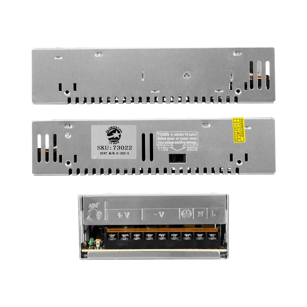 GLOBOSTAR® LUMIVOLT 73022 Τροφοδοτικό/Μετασχηματιστής PELV 350W 70A DC 5V IP20 - AC 220-240V σε DC 5V / Ρυθμιζόμενo από DC 4V έως DC 6V - Μ21.5 x Π11.5 x Υ5cm - 3 Χρόνια Εγγύηση - ledmania.gr