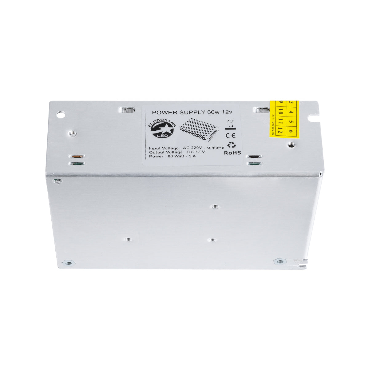 GloboStar® 73033 Μεταλλικό Τροφοδοτικό PELV για Προϊόντα LED 60W 5A - AC 220-240V σε DC 12V - IP20 - Μ11 x Π8 x Υ3.5cm - 2 Χρόνια Εγγύηση - ledmania.gr