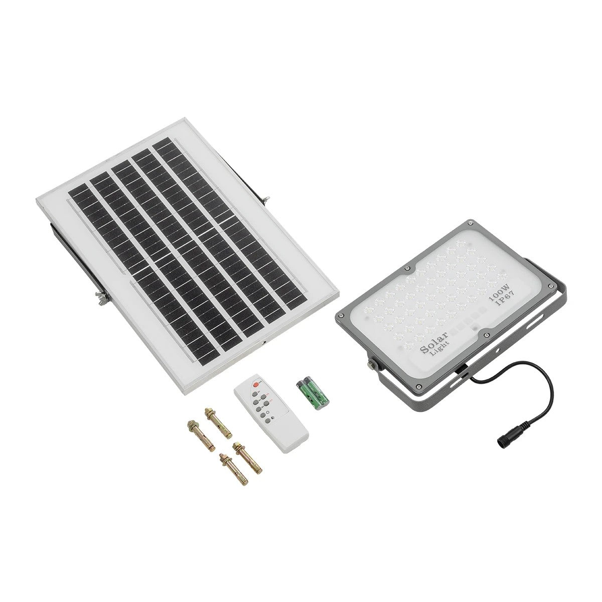 GLOBOSTAR® LUMOVOX 73067 Προβολέας LED 100W 5000lm 120° DC 5V με Φωτοβολταϊκό Panel 5V 8W & Επαναφορτιζόμενη Μπαταρία Li-ion 3.2V 5000mAh Αδιάβροχο IP65 Ψυχρό Λευκό 6000K - 120 x SMD2835 Sanan Chip - Γκρι Ανθρακί - Μ24.5 x Π0 x Υ15.8cm - 2 Χρόνια Εγγύηση - ledmania.gr
