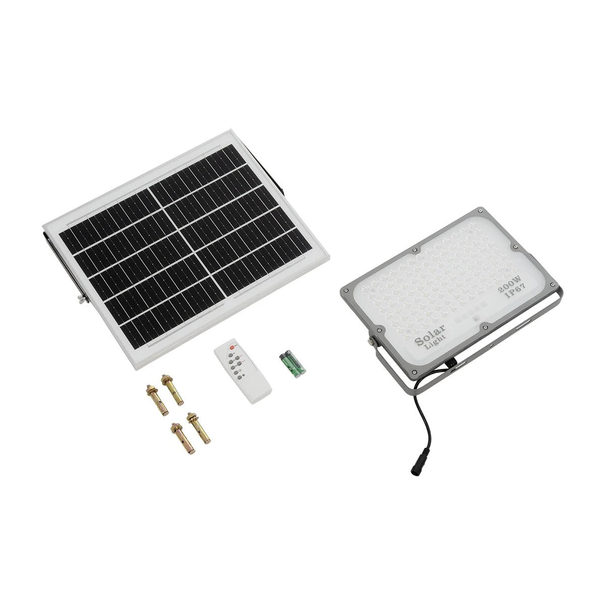 GLOBOSTAR® LUMOVOX 73068 Προβολέας LED 200W 10000lm 120° DC 5V με Φωτοβολταϊκό Panel 5V 12W & Επαναφορτιζόμενη Μπαταρία Li-ion 3.2V 10000mAh Αδιάβροχο IP65 Ψυχρό Λευκό 6000K - 180 x SMD2835 Sanan Chip - Γκρι Ανθρακί - Μ29 x Π0 x Υ19cm - 2 Χρόνια Εγγύηση - ledmania.gr