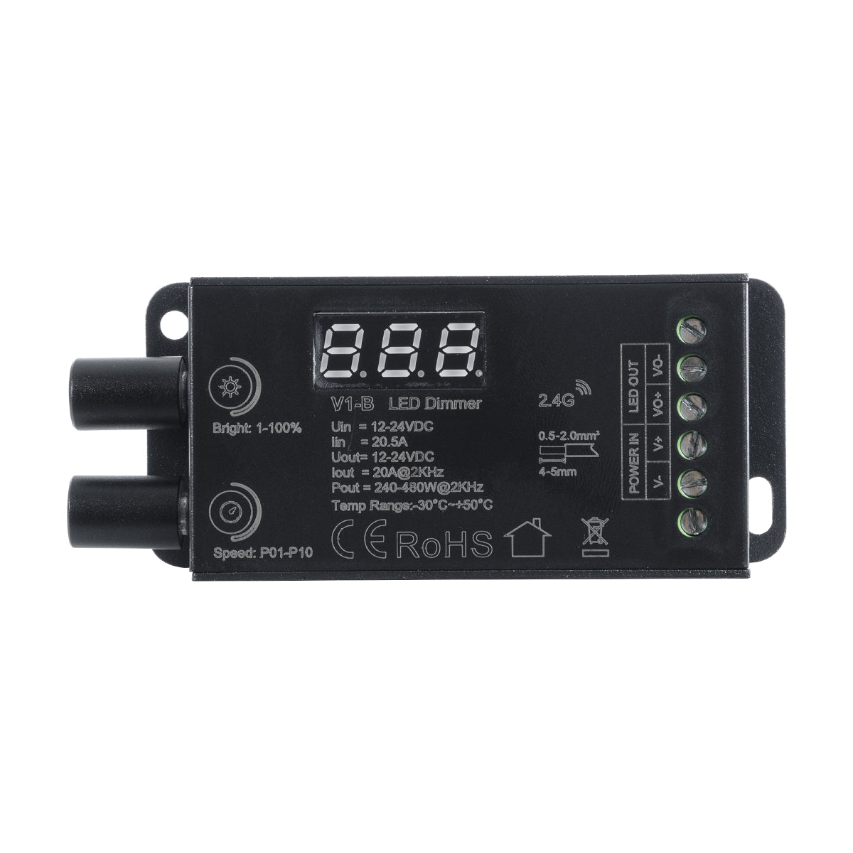 GloboStar® 73116 V1-B SKYDANCE DC RF 2.4Ghz Dimmer Constant Voltage Controller 1 Κανάλι DC 12-24V 1 x 20.5A 480W - Max 20.5A 480W - IP20 Μ9 x Π4 x Υ2.8cm - 5 Χρόνια Εγγύηση - ledmania.gr