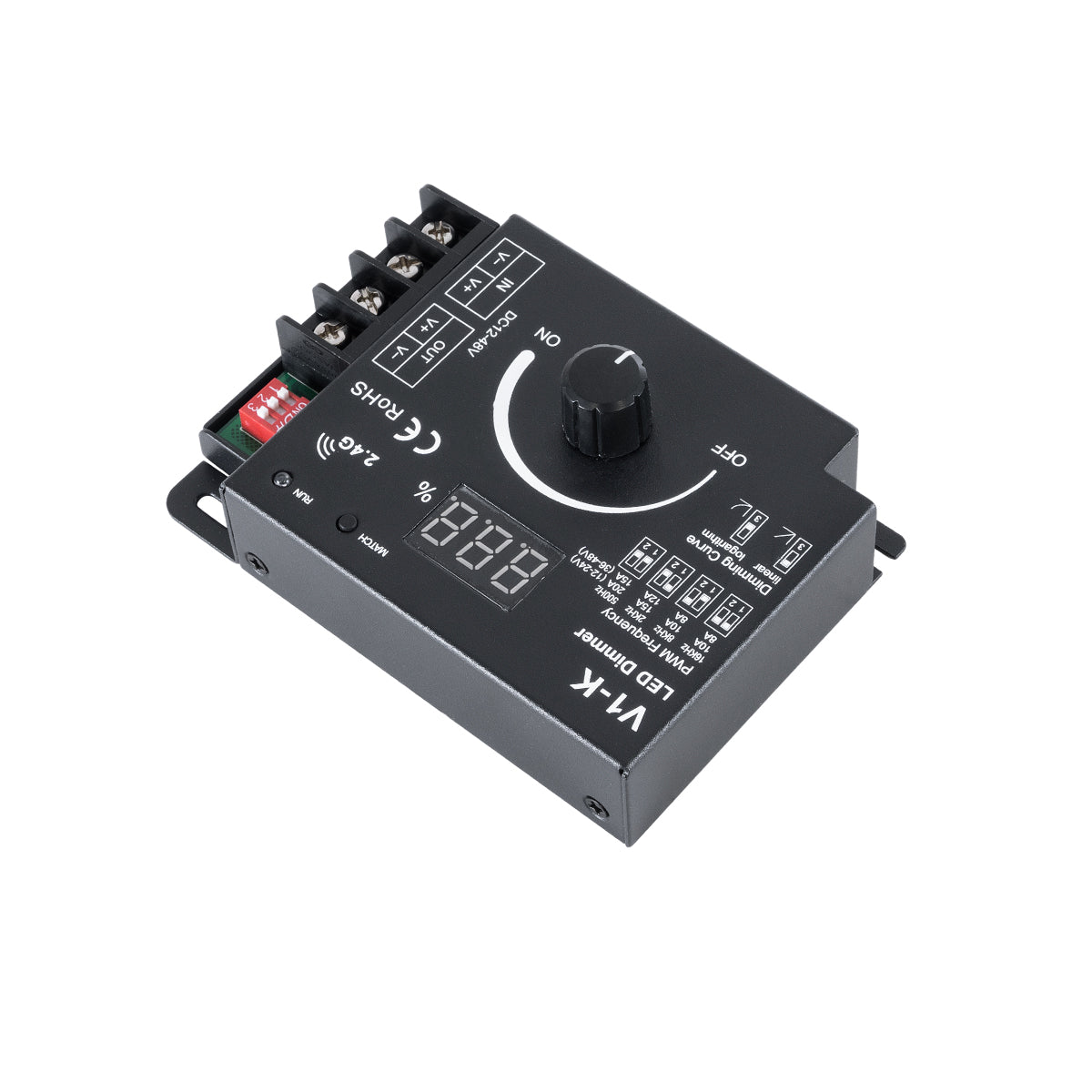 GloboStar® 73117 V1-K SKYDANCE DC RF 2.4Ghz Dimmer PWM Frequency Controller 1 Κανάλι DC 12-24V 1 x 20A 480W - Max 20A 480W - IP20 Μ10.7 x Π7.5 x Υ3.8cm - 5 Χρόνια Εγγύηση - ledmania.gr
