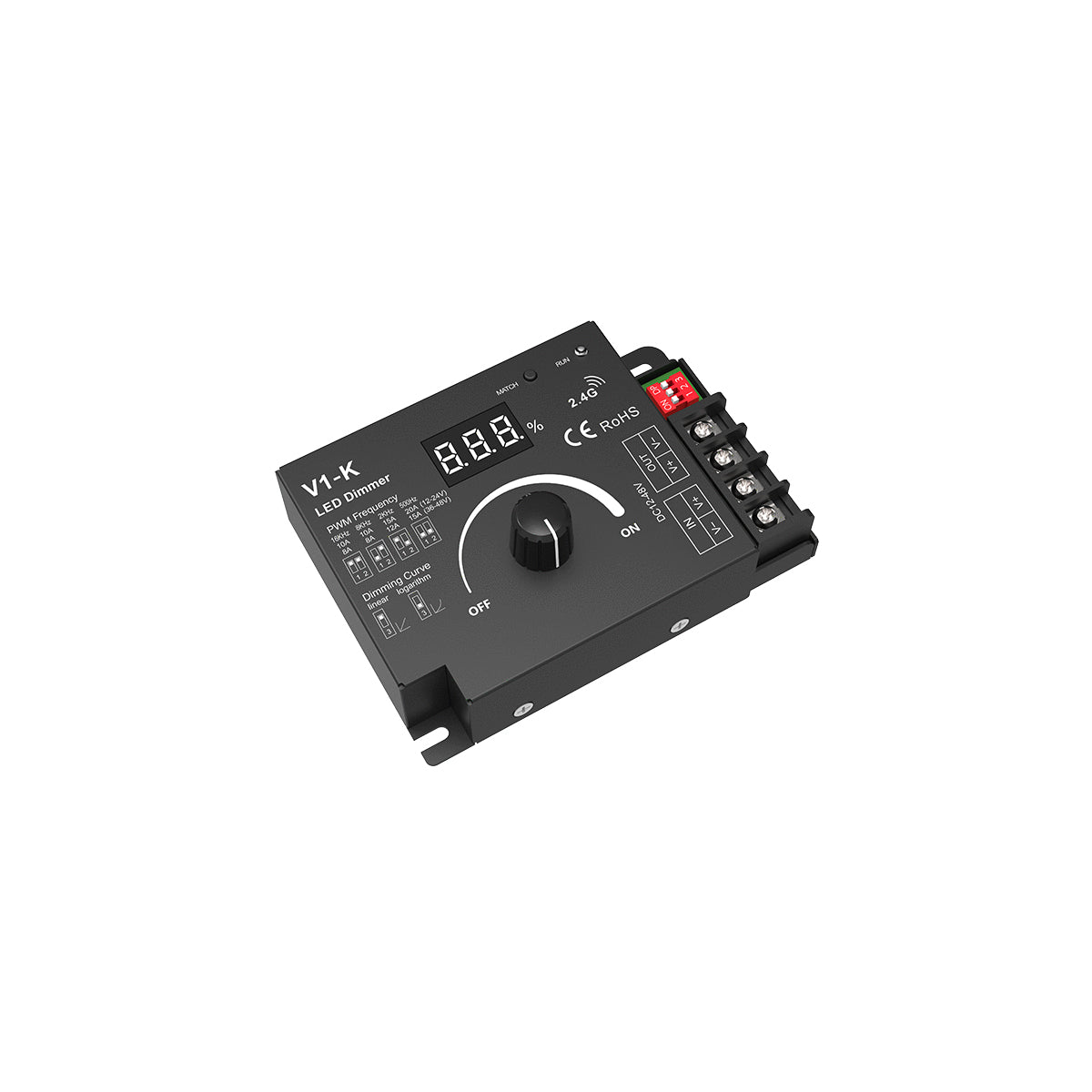 GloboStar® 73117 V1-K SKYDANCE DC RF 2.4Ghz Dimmer PWM Frequency Controller 1 Κανάλι DC 12-24V 1 x 20A 480W - Max 20A 480W - IP20 Μ10.7 x Π7.5 x Υ3.8cm - 5 Χρόνια Εγγύηση - ledmania.gr