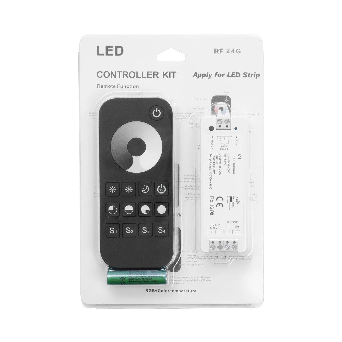 GloboStar® 73118 RT1+V1 SKYDANCE ΣΕΤ Dimmer & Ασύρματο Χειριστήριο Αφής 1 Group RF 2.4Ghz 8A Max DC 5-36V (288W) - DC 3V IP20 - 5 Χρόνια Εγγύηση - ledmania.gr