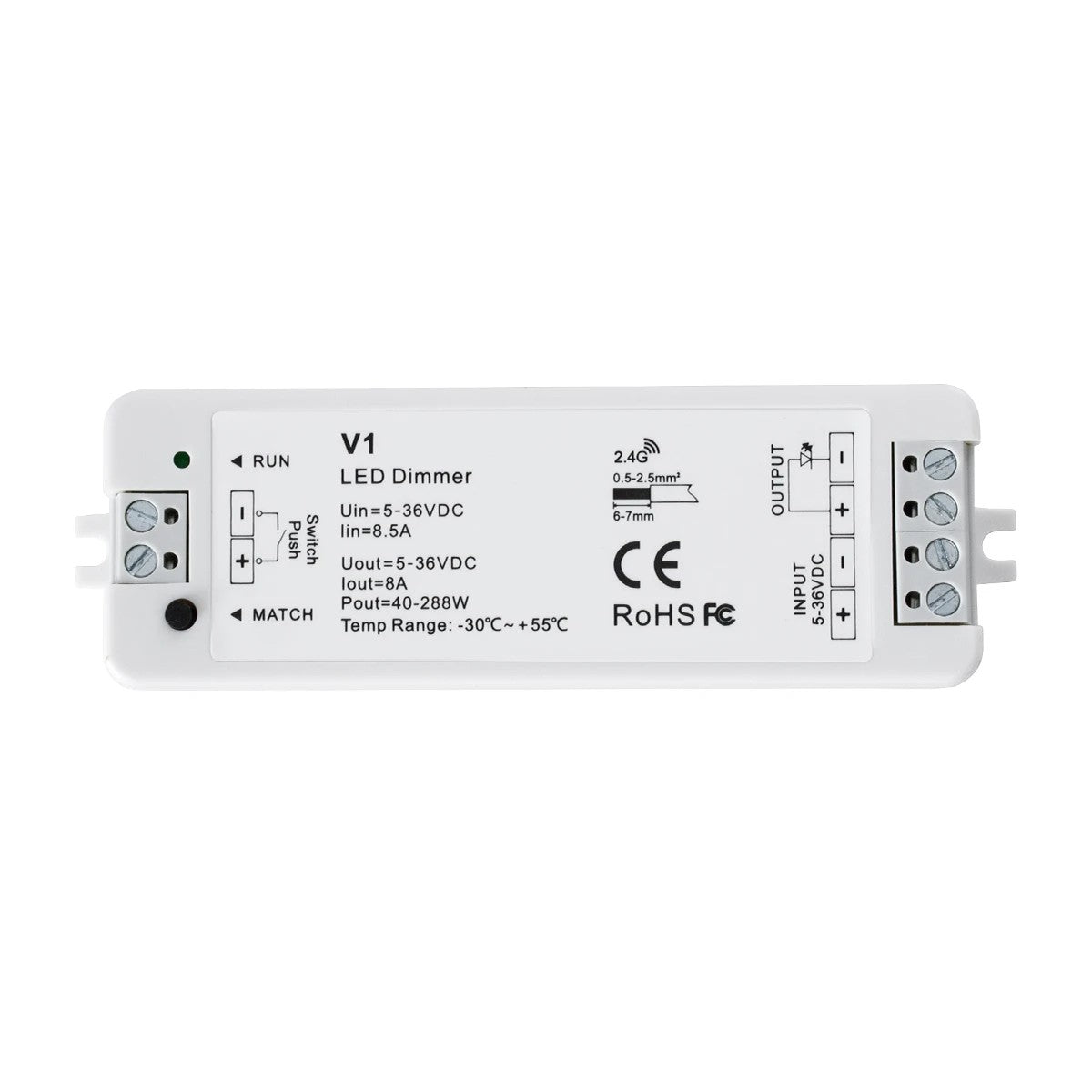 GloboStar® 73119 V1+R11 SKYDANCE ΣΕΤ Dimmer & Ασύρματο Χειριστήριο Αφής 1 Group RF 2.4Ghz 8A Max DC 5-36V (288W) - DC 3V IP20 - 5 Χρόνια Εγγύηση - ledmania.gr