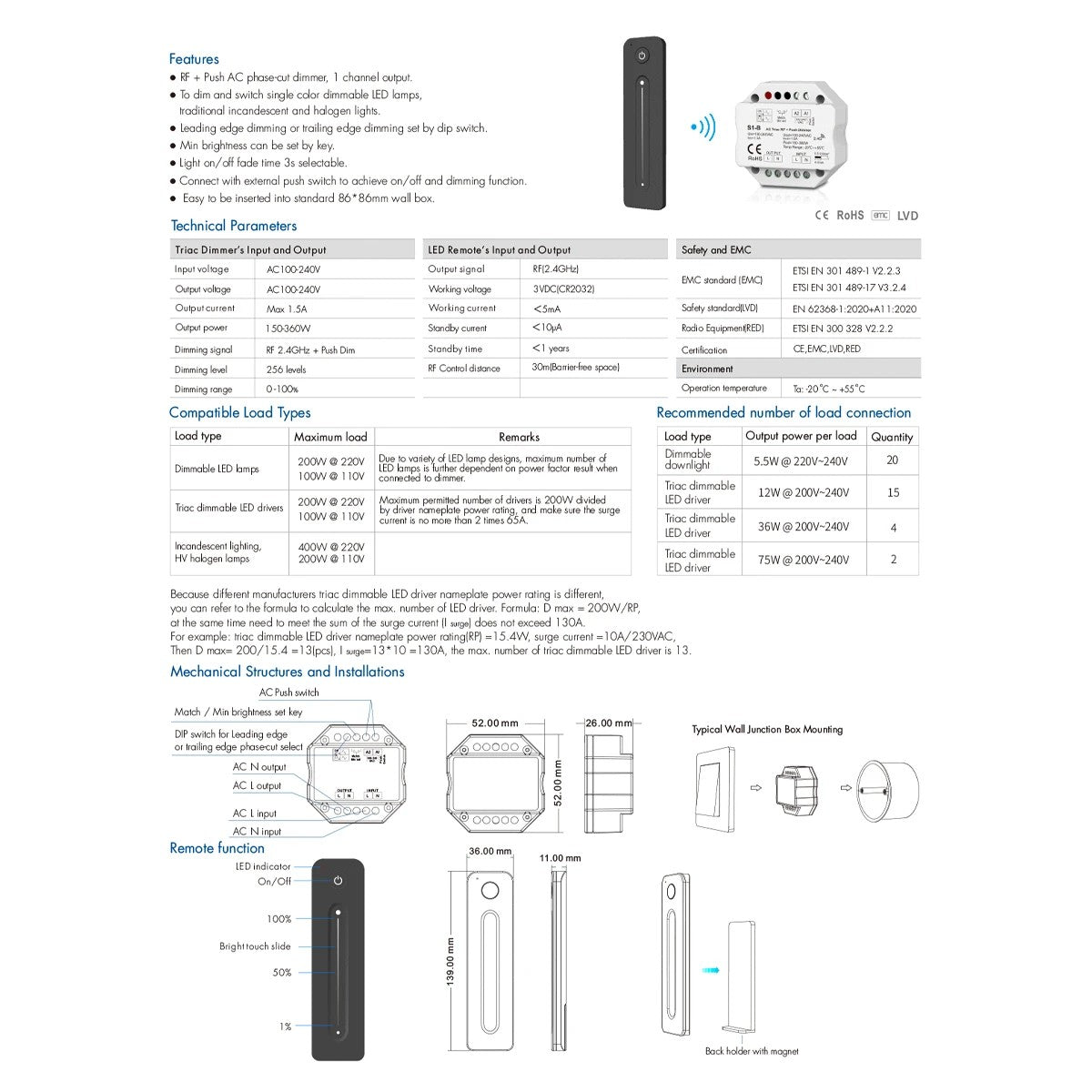 GloboStar® 73124 S1-B+R11 SKYDANCE ΣΕΤ Dimmer & Ασύρματο Χειριστήριο Αφής 1 Group RF 2.4Ghz 1.5A Max AC100-240V (360W) - DC 3V IP20 - 5 Χρόνια Εγγύηση - ledmania.gr