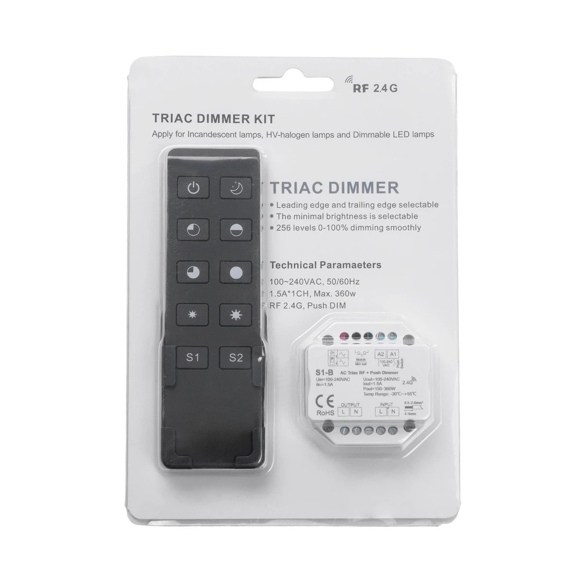 GloboStar® 73125 S1-B+R1 SKYDANCE ΣΕΤ Dimmer & Ασύρματο Χειριστήριο Αφής 1 Group RF 2.4Ghz 1.5A Max AC100-240V (360W) - DC 3V IP20 - 5 Χρόνια Εγγύηση - ledmania.gr