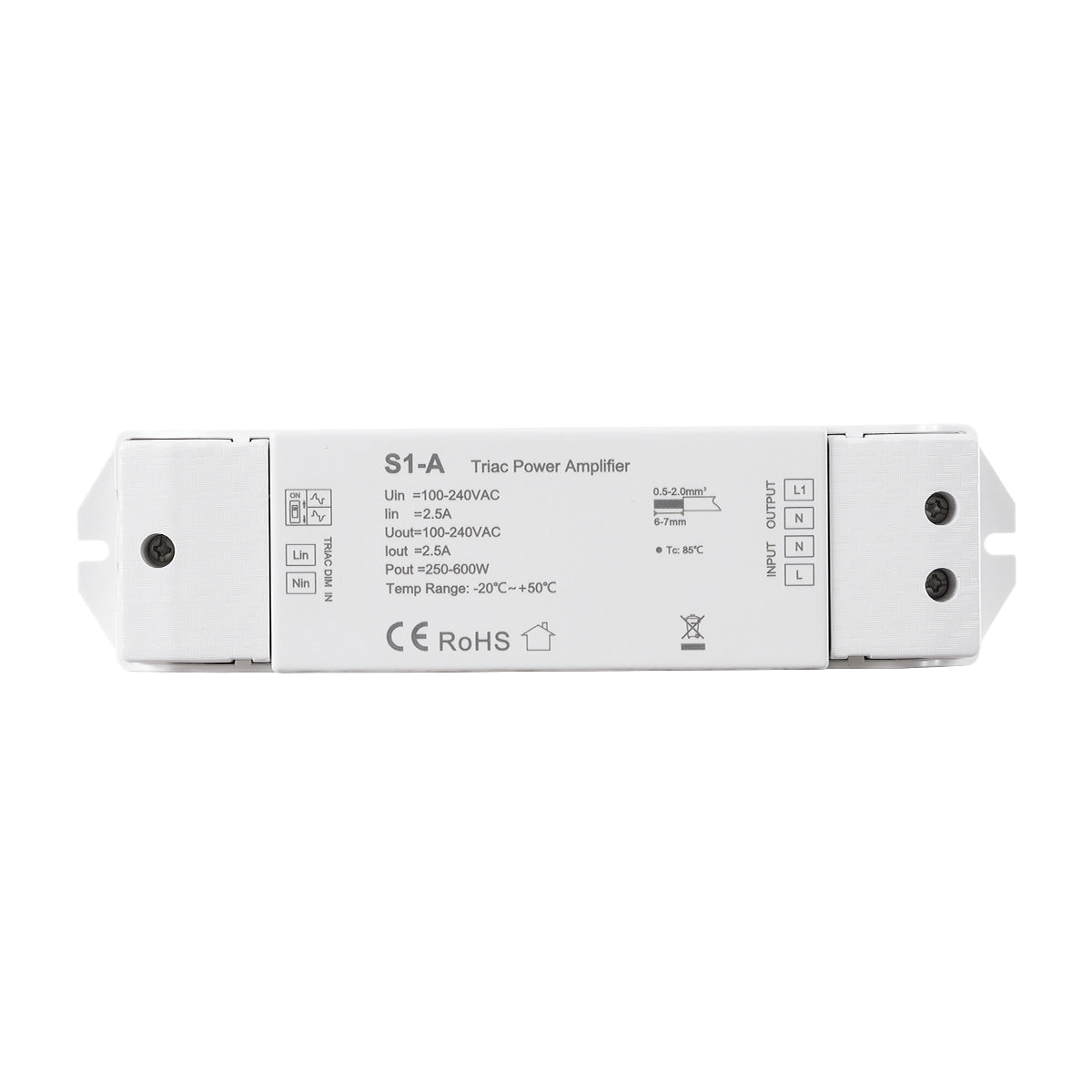 GloboStar® 73128 S1-A SKYDANCE AC Triac Amplifier 1 Κανάλι AC 100-240V 1 x 2.5A 600W - Max 2.5A 600W - IP20  Μ17.5 x Π4.5 x Υ2.5cm - 5 Χρόνια Εγγύηση - ledmania.gr