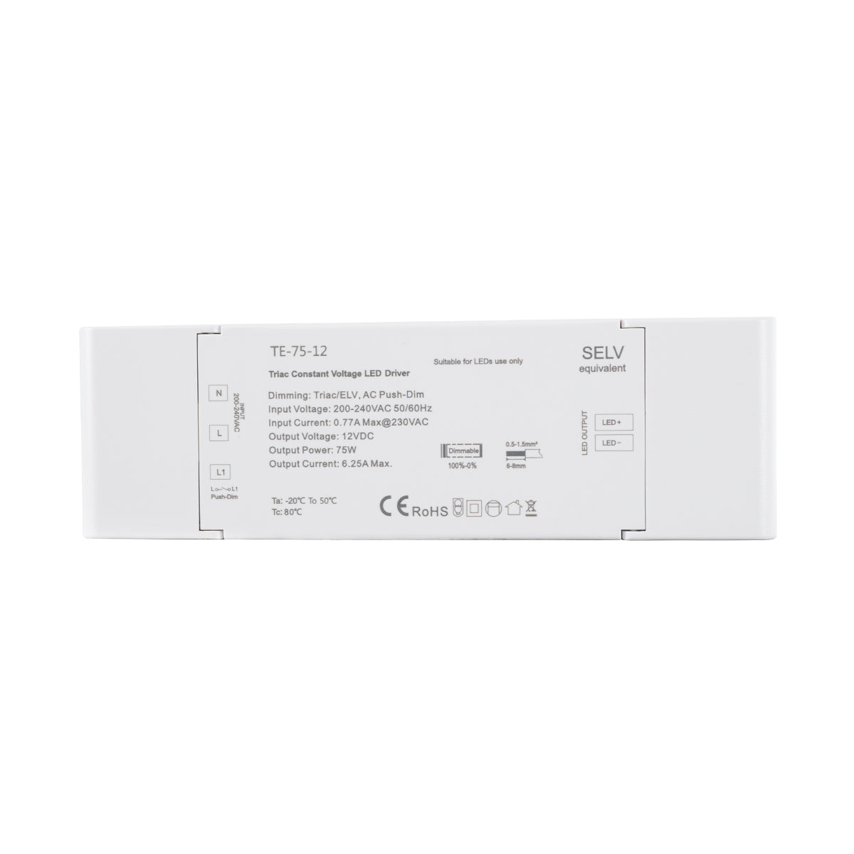 GloboStar® 73129 TE-75-12 SKYDANCE AC Triac Dimmer Push Dimming 1 Κανάλι AC 200-240V 1 x 6.25A 75W - Max 6.25A 75W - IP20 Μ18 x Π5.7 x Υ3cm - 5 Χρόνια Εγγύηση - ledmania.gr