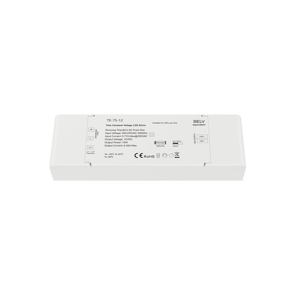 GloboStar® 73129 TE-75-12 SKYDANCE AC Triac Dimmer Push Dimming 1 Κανάλι AC 200-240V 1 x 6.25A 75W - Max 6.25A 75W - IP20 Μ18 x Π5.7 x Υ3cm - 5 Χρόνια Εγγύηση - ledmania.gr