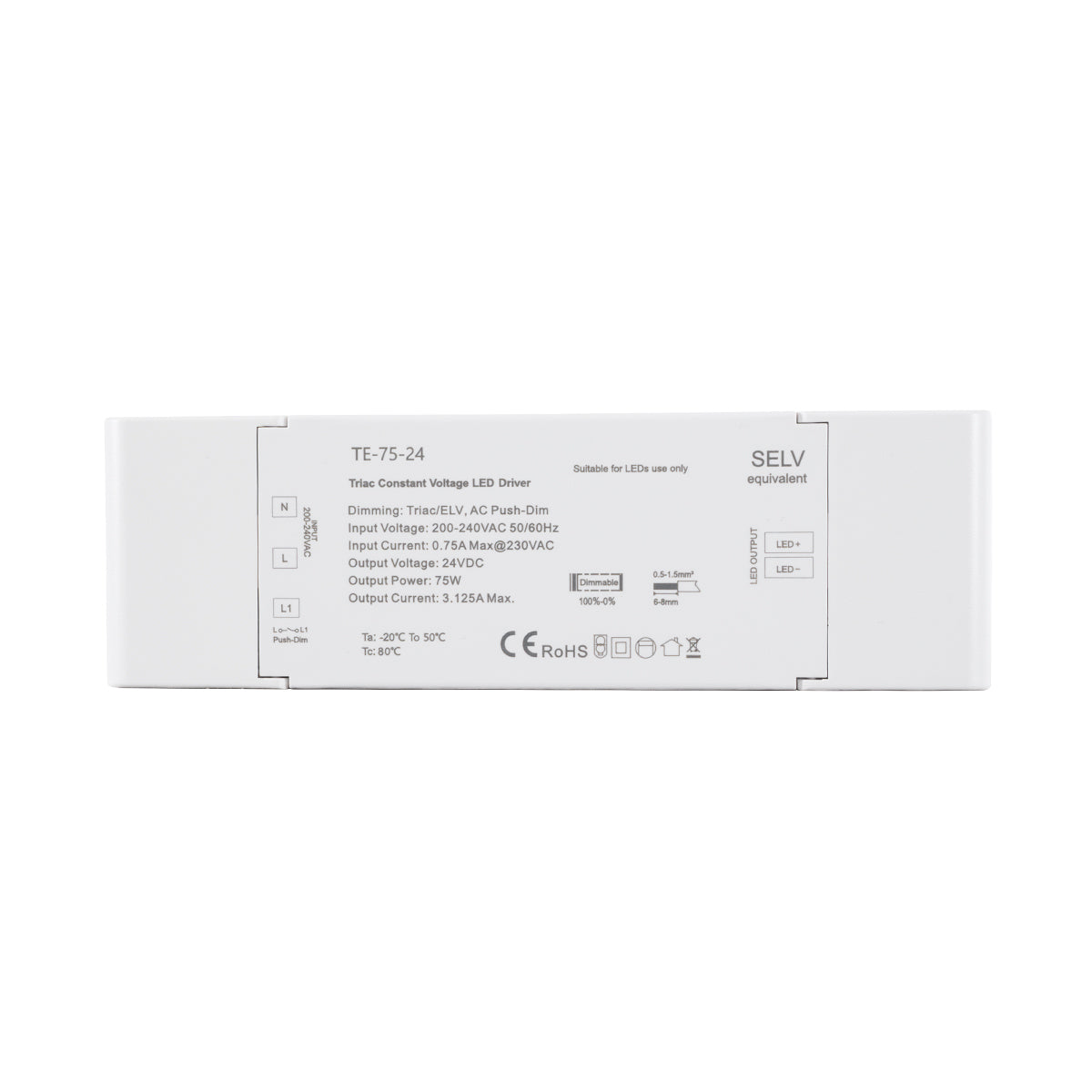 GloboStar® 73130 TE-75-24 SKYDANCE AC Triac Dimmer Push Dimming 1 Κανάλι AC 200-240V 1 x 3.125A 75W - Max 3.125A 75W - IP20 Μ18 x Π5.7 x Υ3cm - 5 Χρόνια Εγγύηση - ledmania.gr