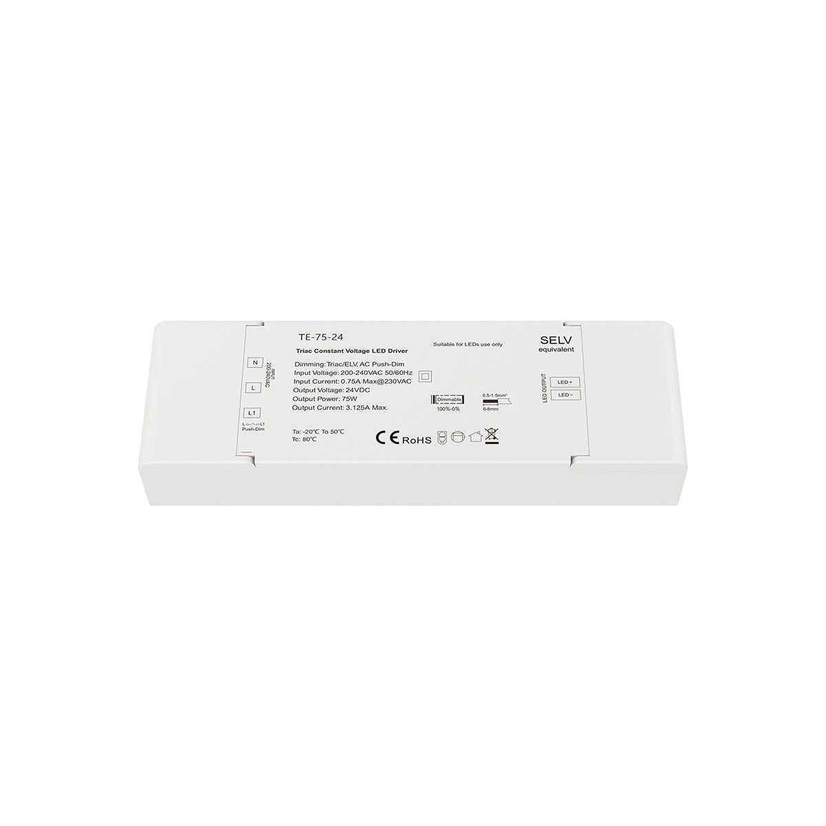 GloboStar® 73130 TE-75-24 SKYDANCE AC Triac Dimmer Push Dimming 1 Κανάλι AC 200-240V 1 x 3.125A 75W - Max 3.125A 75W - IP20 Μ18 x Π5.7 x Υ3cm - 5 Χρόνια Εγγύηση - ledmania.gr