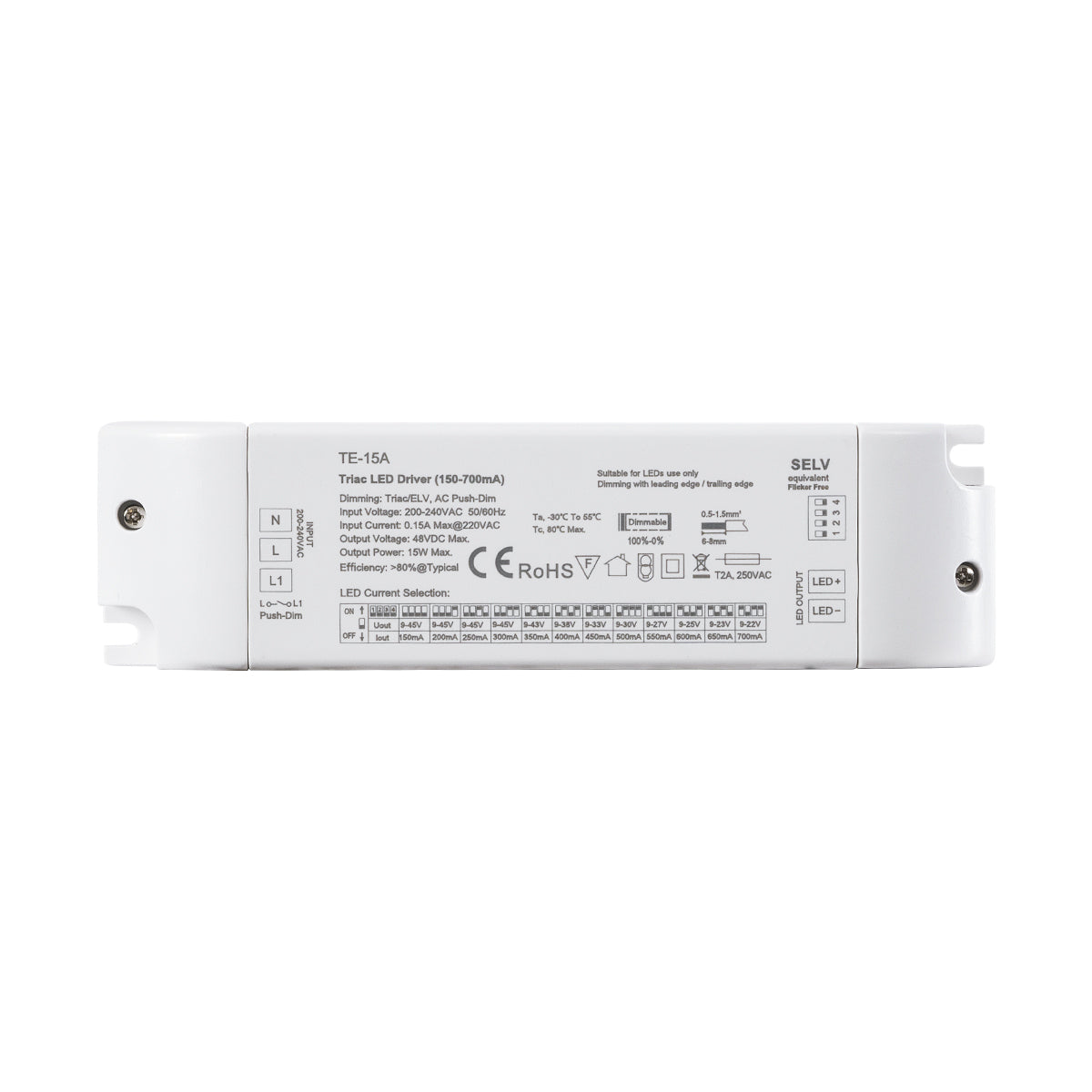 GloboStar® 73133 TE-15A SKYDANCE AC Triac Dimmable Constant Current LED Driver Push Dimming 1 Κανάλι AC 200-240V 1 x 0.15A 15W - Max 0.15A 15W - IP20  Μ15.1 x Π4.1 x Υ3cm - 5 Χρόνια Εγγύηση - ledmania.gr