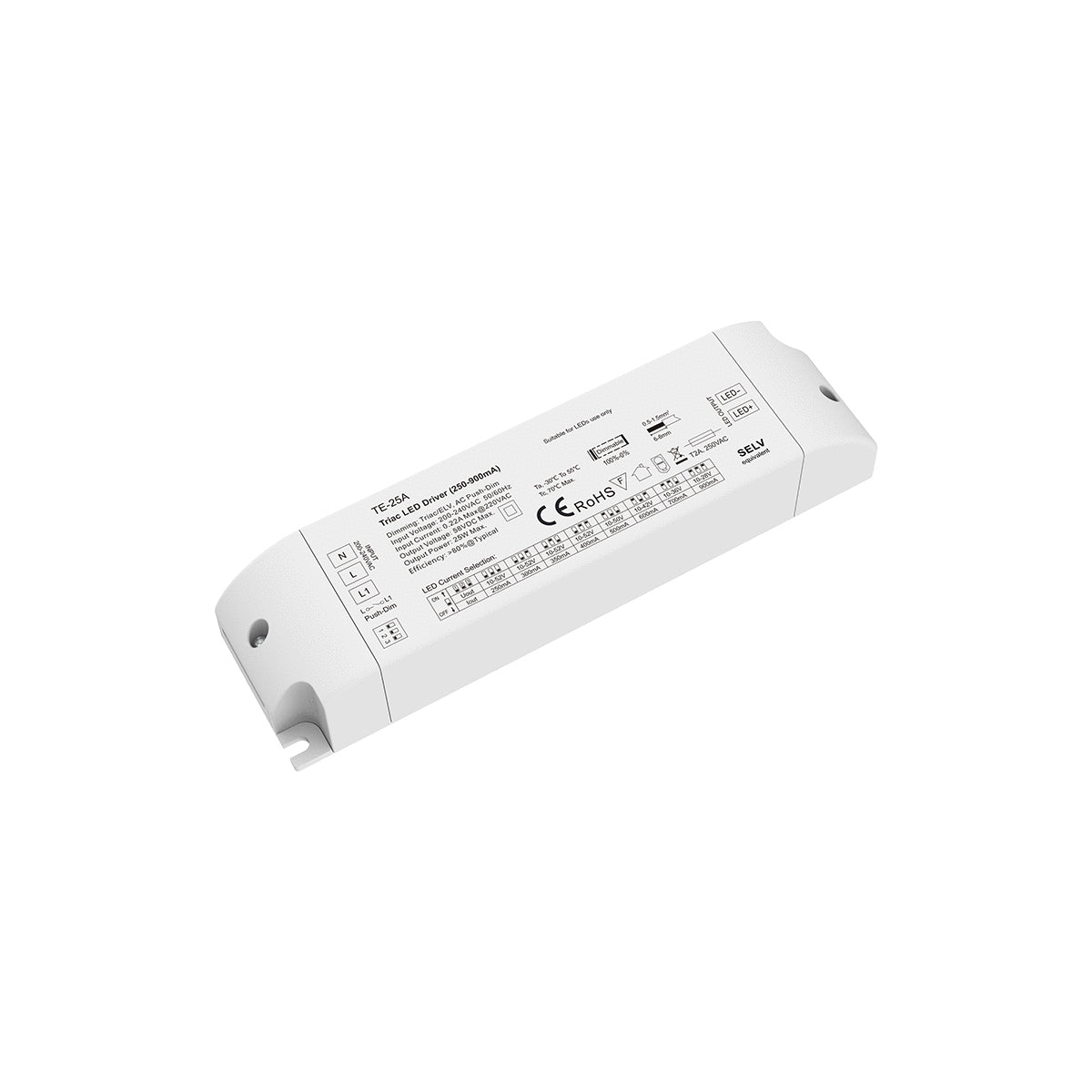 GLOBOSTAR® SKYDANCE-TE-25A 73134 DC Triac & Push Dimmer CC Τροφοδοτικό/Μετασχηματιστής SELV με 1 x 250-900mA 25W Κανάλι AC 220-240V σε DC 10-52V 900mA 25W Max IP20 - Triac & Push Dimming - Μ17.5 x Π4.4 x Υ3cm - 5 Χρόνια Εγγύηση - ledmania.gr