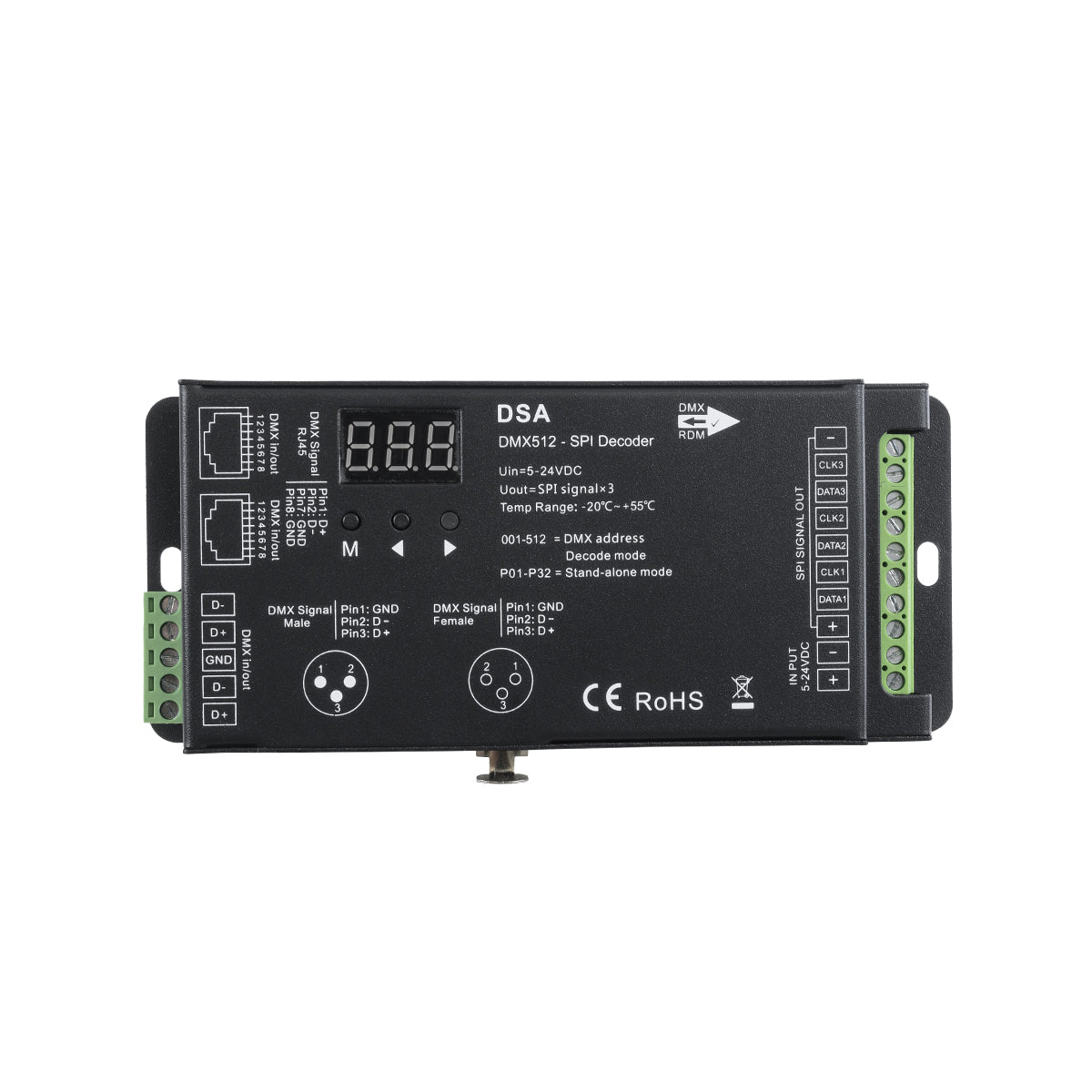 GloboStar® 73141 DSA SKYDANCE DC RF 2.4Ghz DMX512 to SPI Decoder DC 5-24V - IP20 Π16.5 x Π7 x Υ3.7cm - 5 Χρόνια Εγγύηση - ledmania.gr